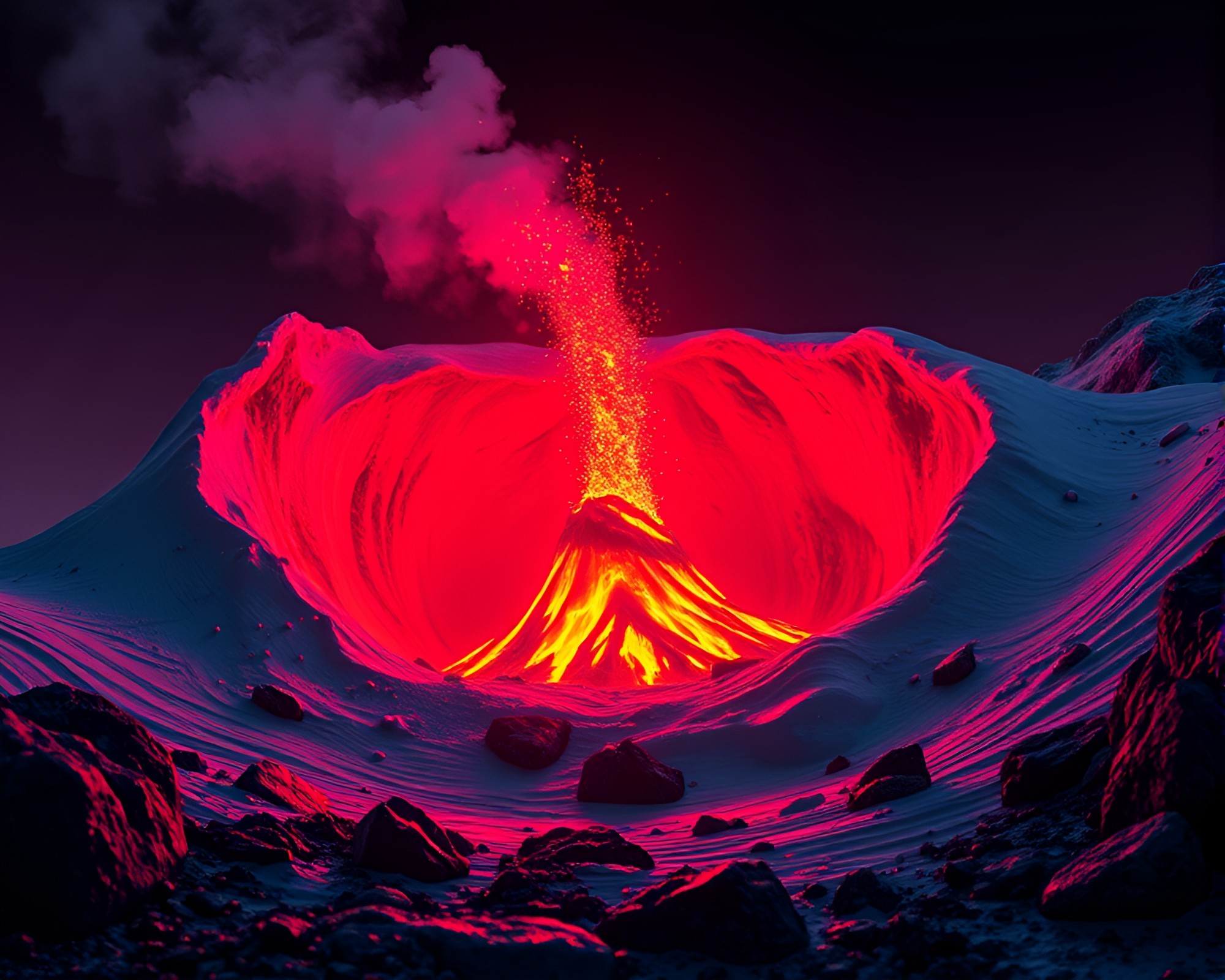 Neon Penguin Illuminated in Volcano Red Glow Spiral – free AI stock image