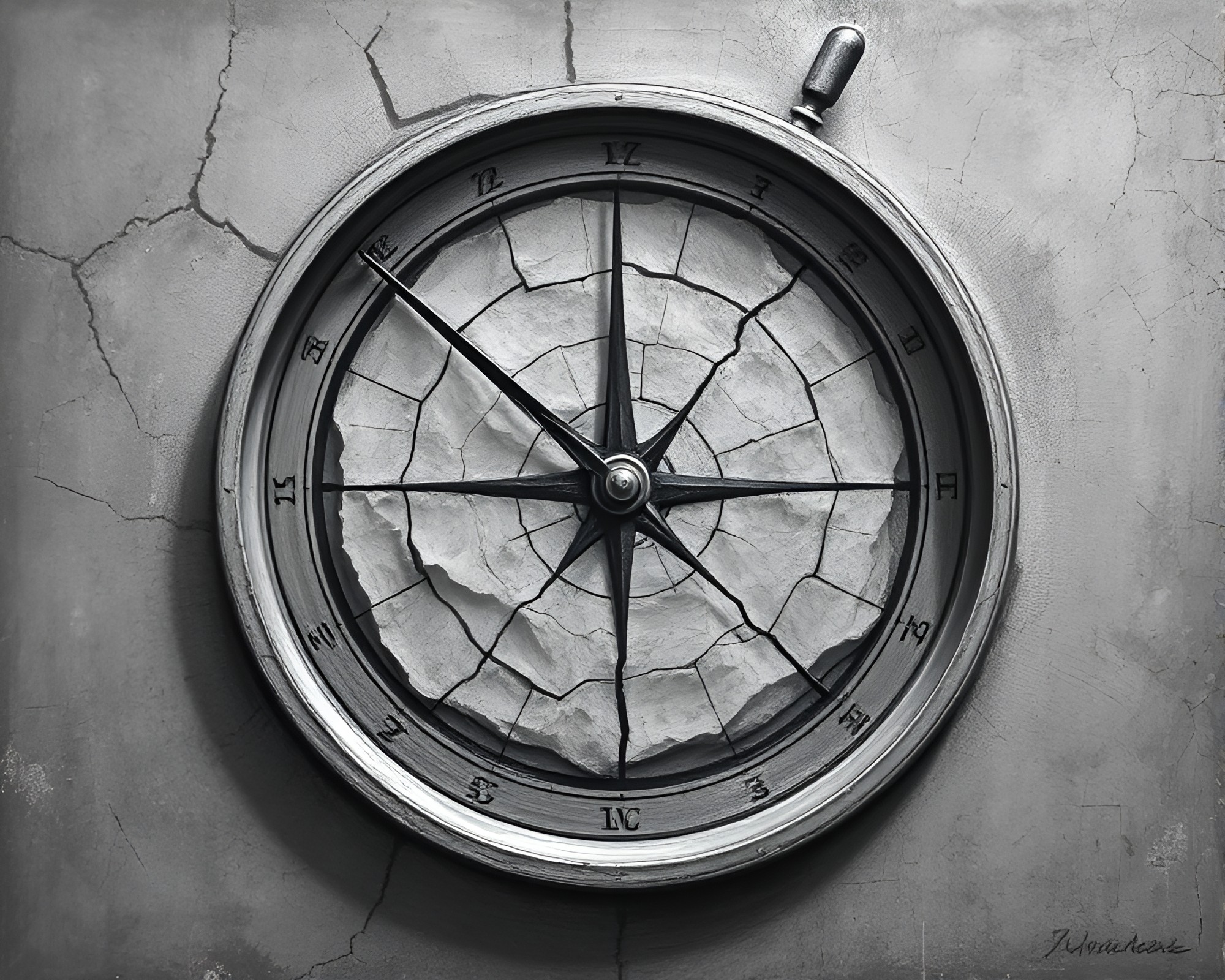 Antique Compass on Cracked Earth: Impressionist Painting – free AI stock image