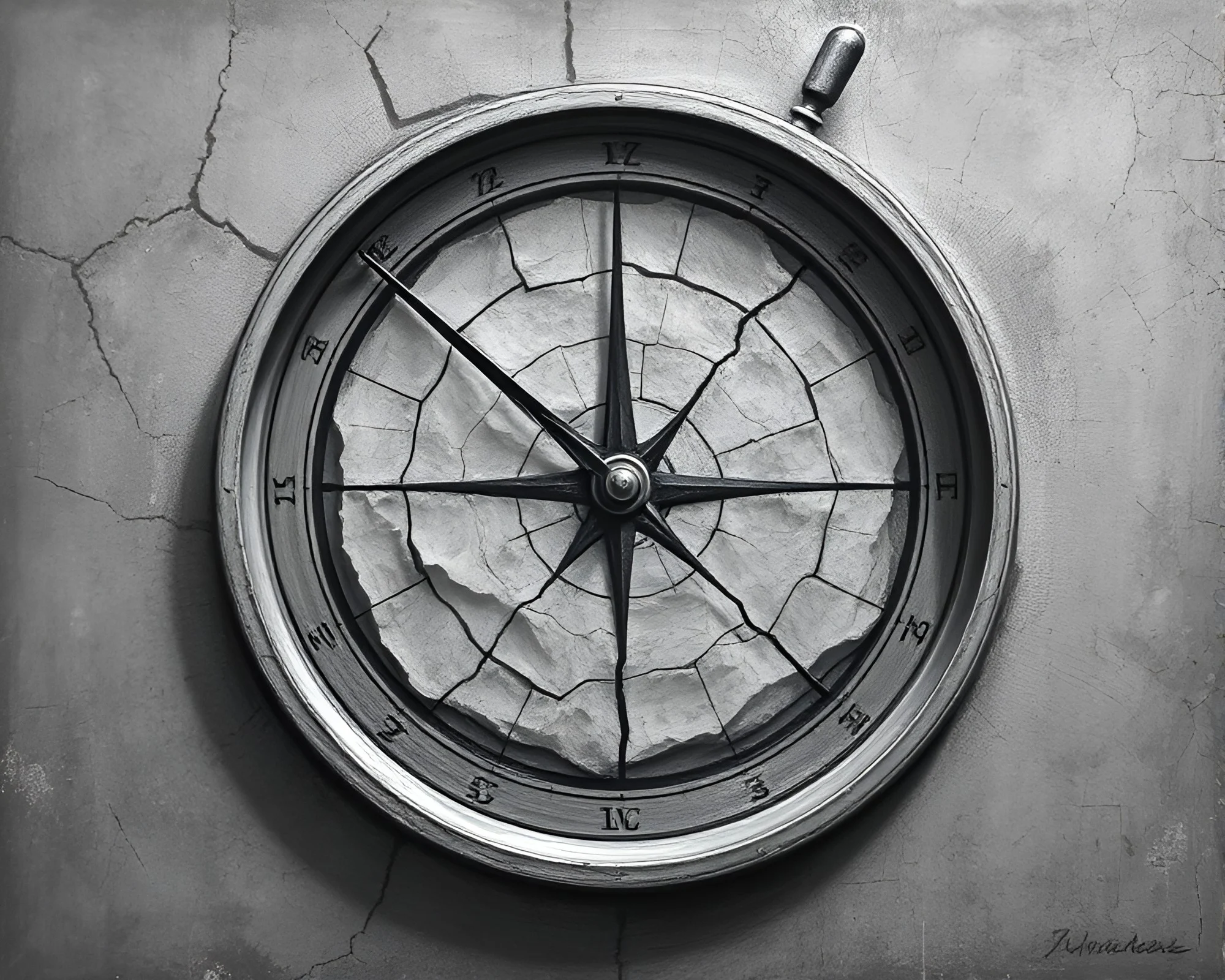 Antique Compass on Cracked Earth: Impressionist Painting