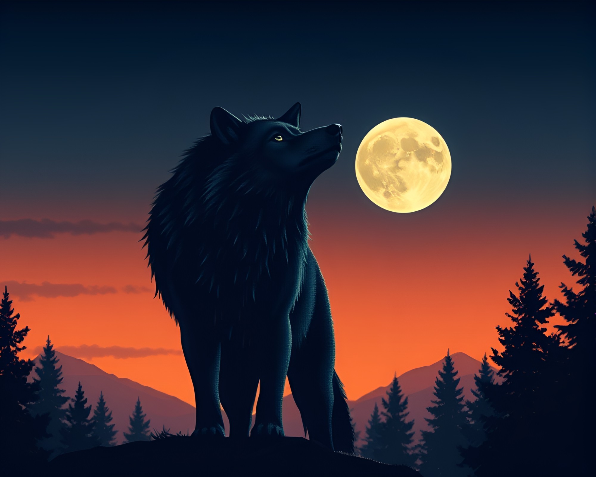Moonlit Wolf in Halftone Grid at Dusk – free AI stock image