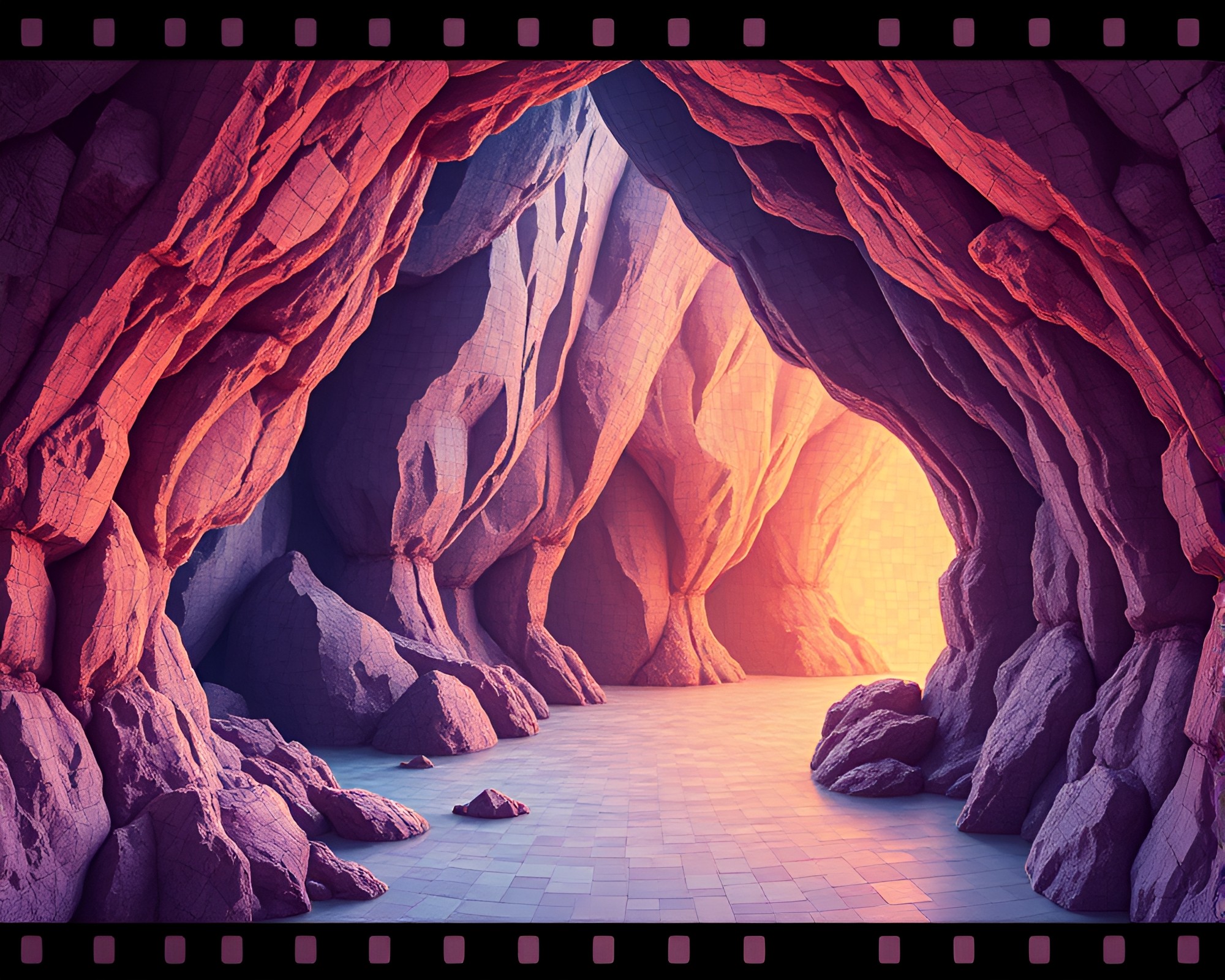 Ancient Cave Painting Reimagined in Film Strip Mosaic – free AI stock image