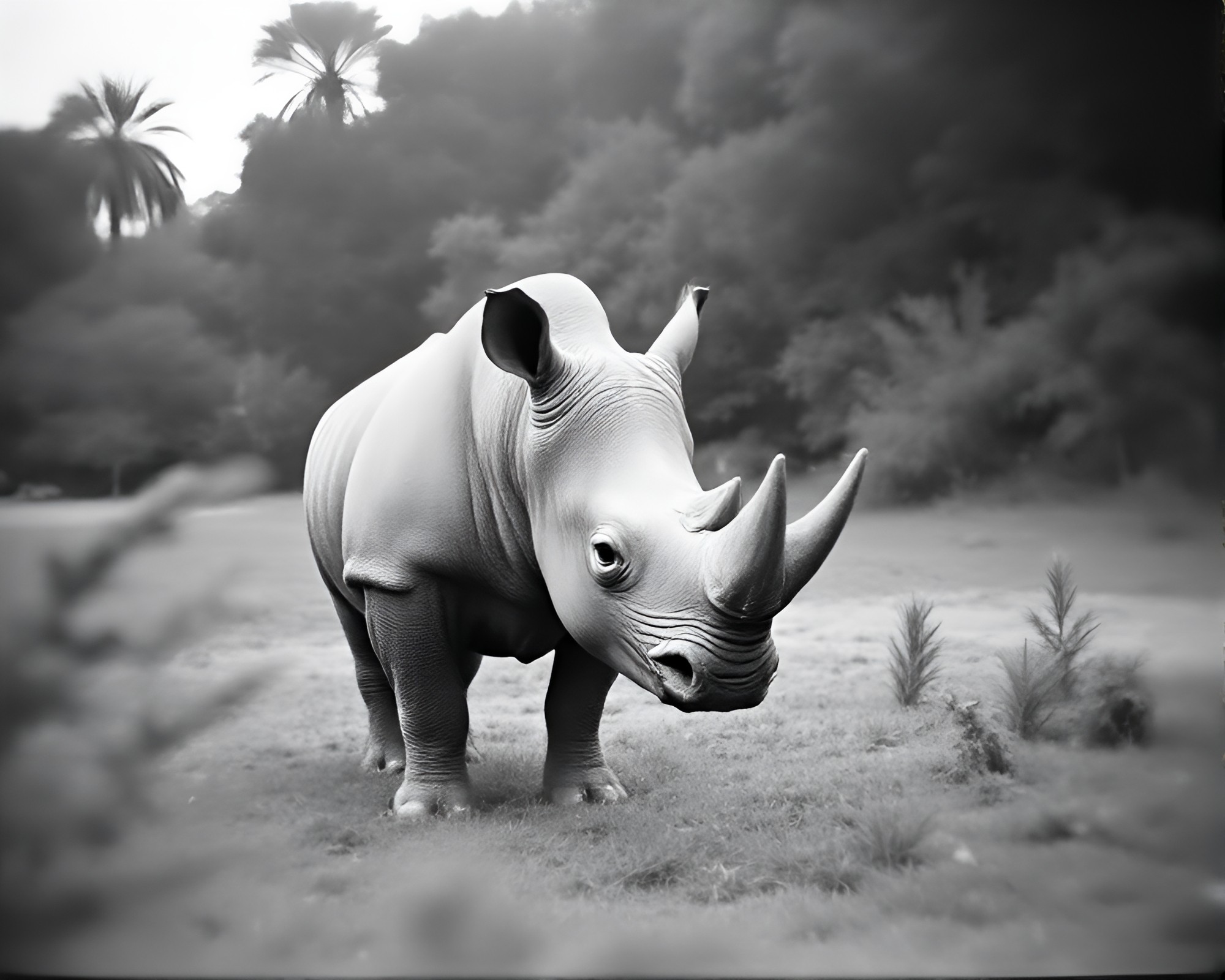 Monochrome Rhino in Dreamlike Shallow Focus – free AI stock image