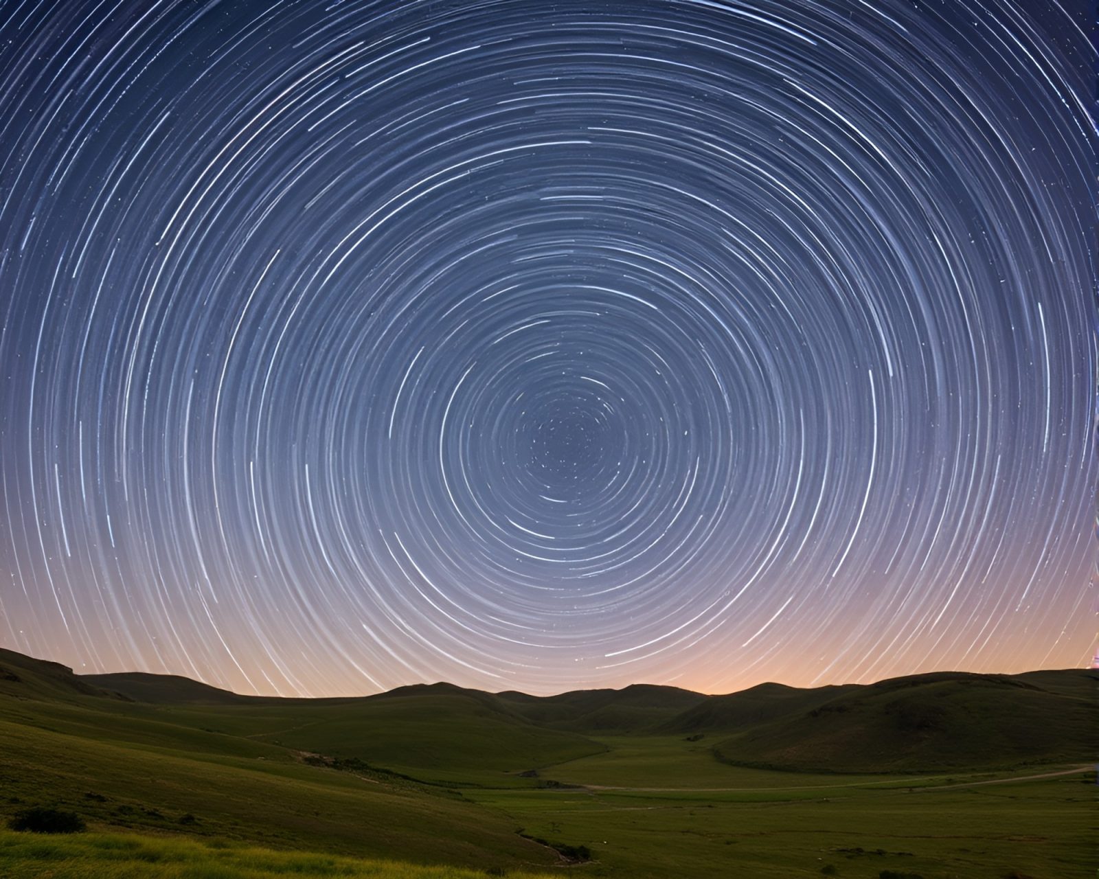 Concentric circles swirling around milky way themed valley