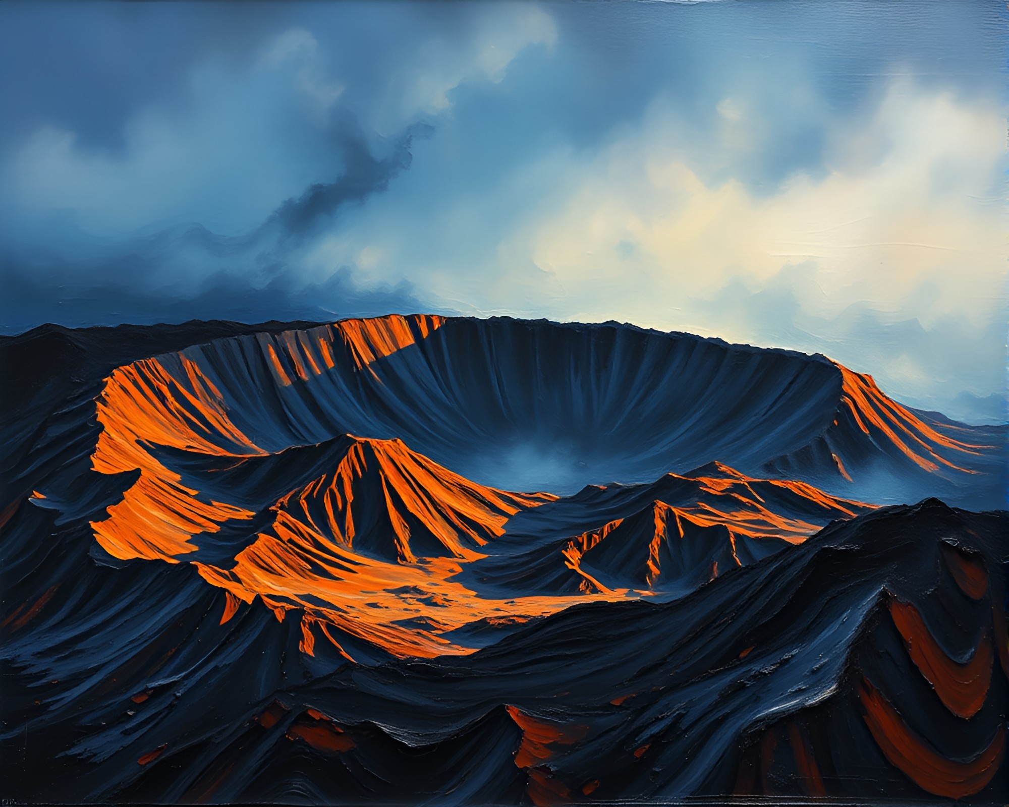 Volcanic Crater Impasto Ridges in Light Painting – free AI stock image