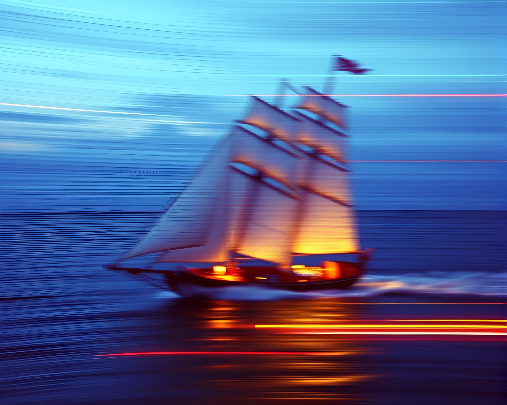VHS Sailing Ship in Motion Blur Voxel Art – free AI stock image