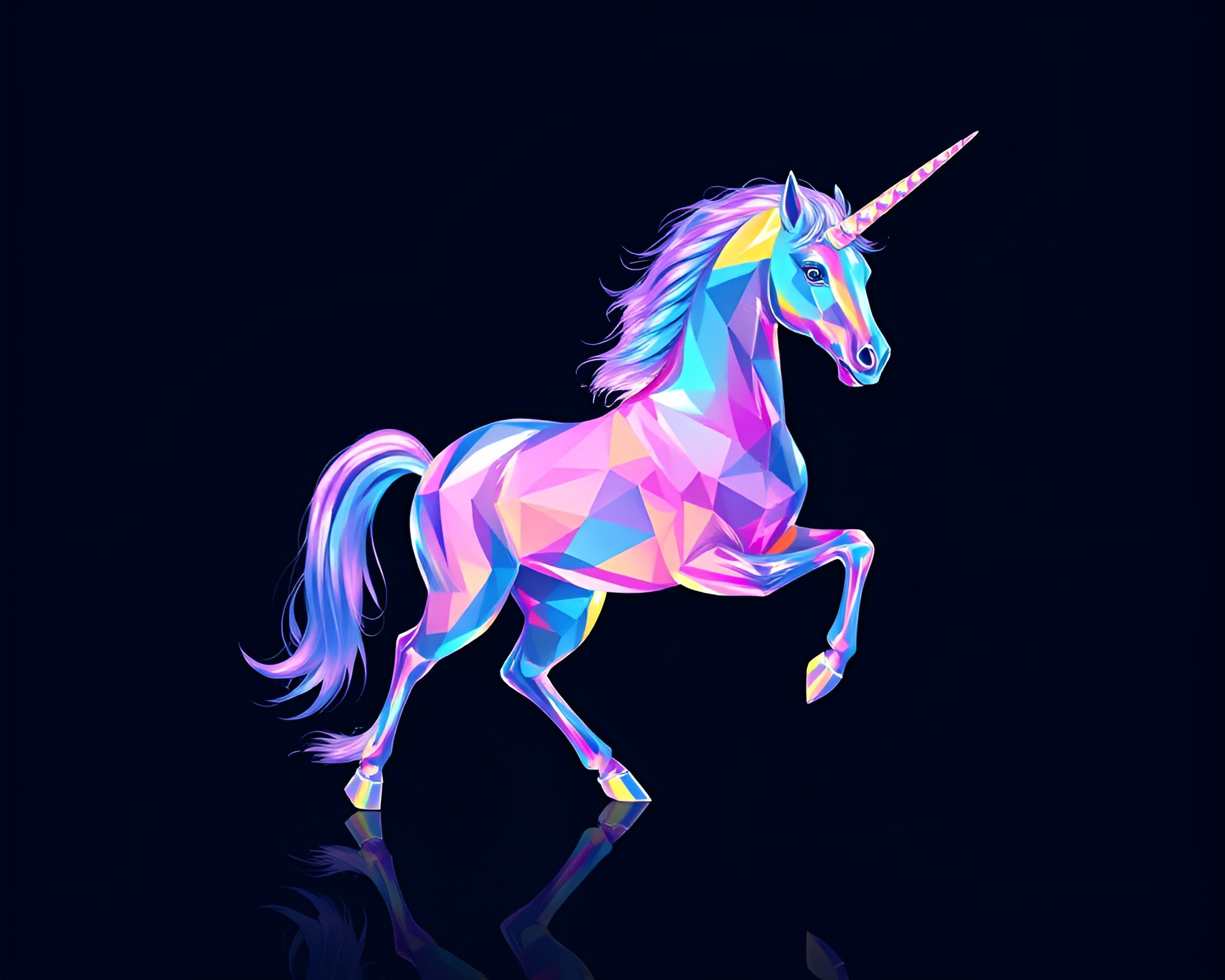 Majestic Unicorn Reflecting in Topaz Blueprint Waters – free AI stock image