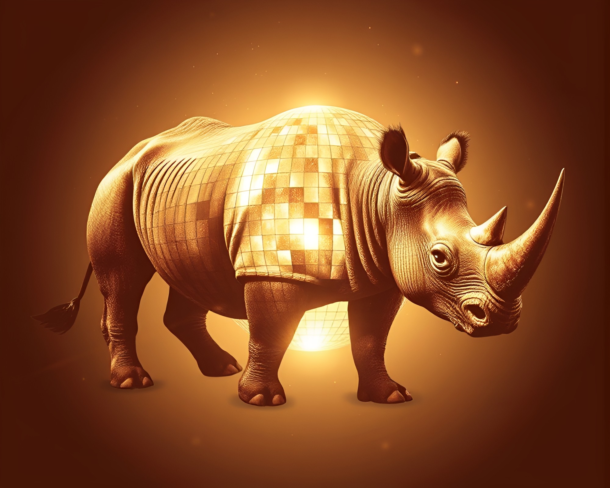 Sepia Disco Ball Illuminates Rhino Grid – free AI stock image
