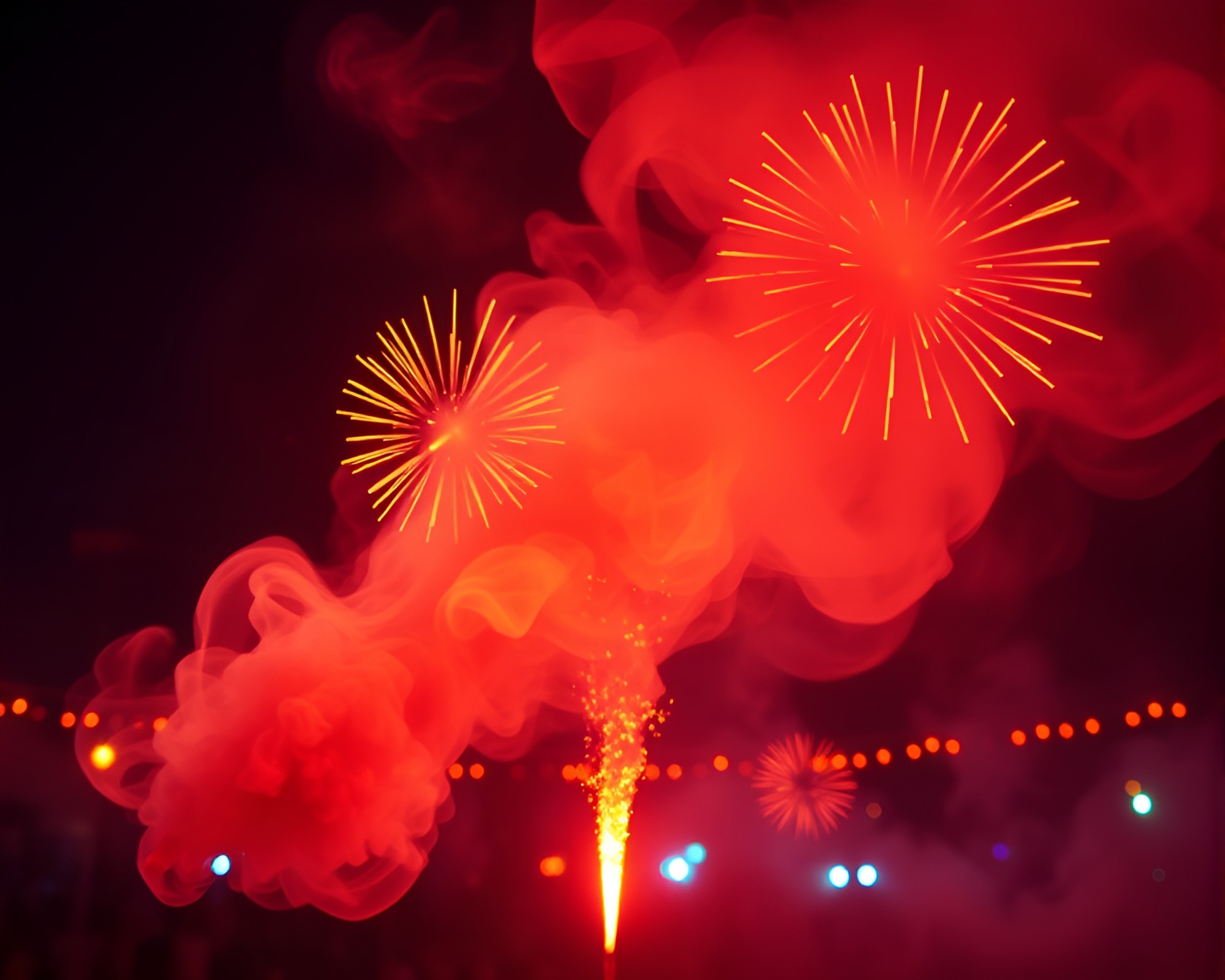 Ethereal Festival Mirror Captures Fiery Smoke Swirls – free AI stock image