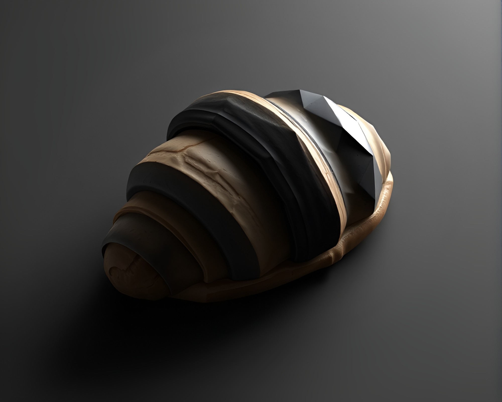 Charcoal Noir Croissant in High-Poly 3D Render – free AI stock image