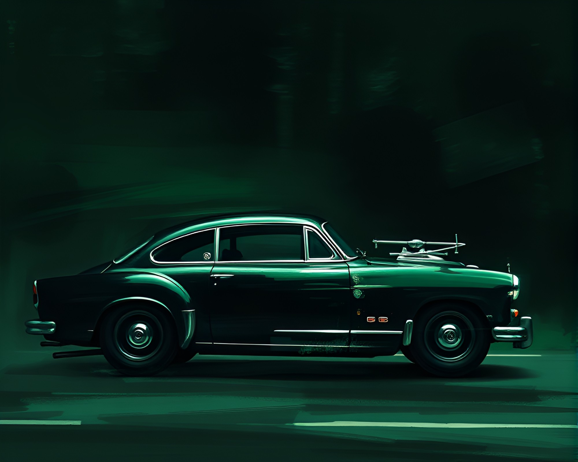 Hover car in forest-green noir – free AI stock image