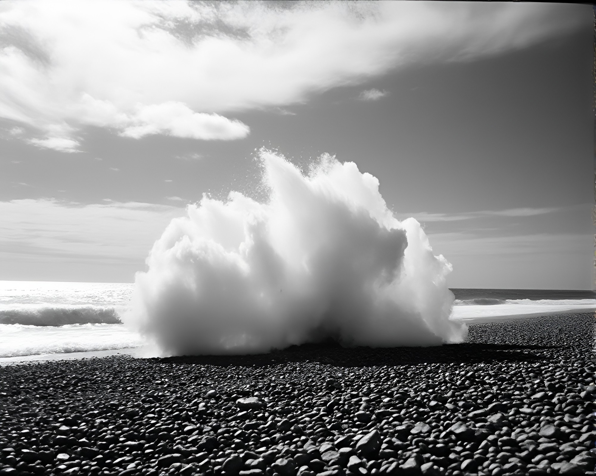 Fiery Explosion on Pebble Beach – free AI stock image