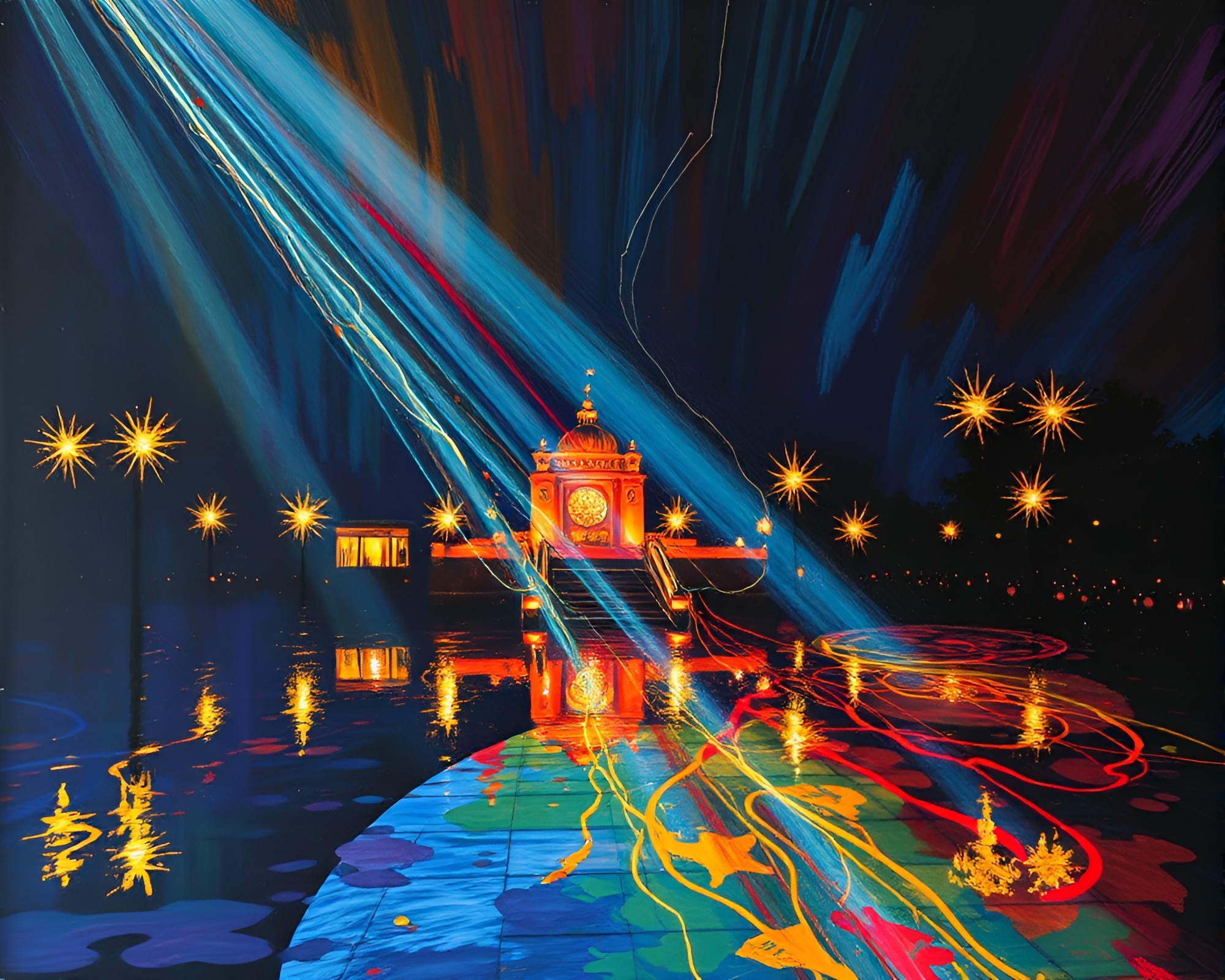 Ley Line Reflections in Fresco Club Lights – free AI stock image