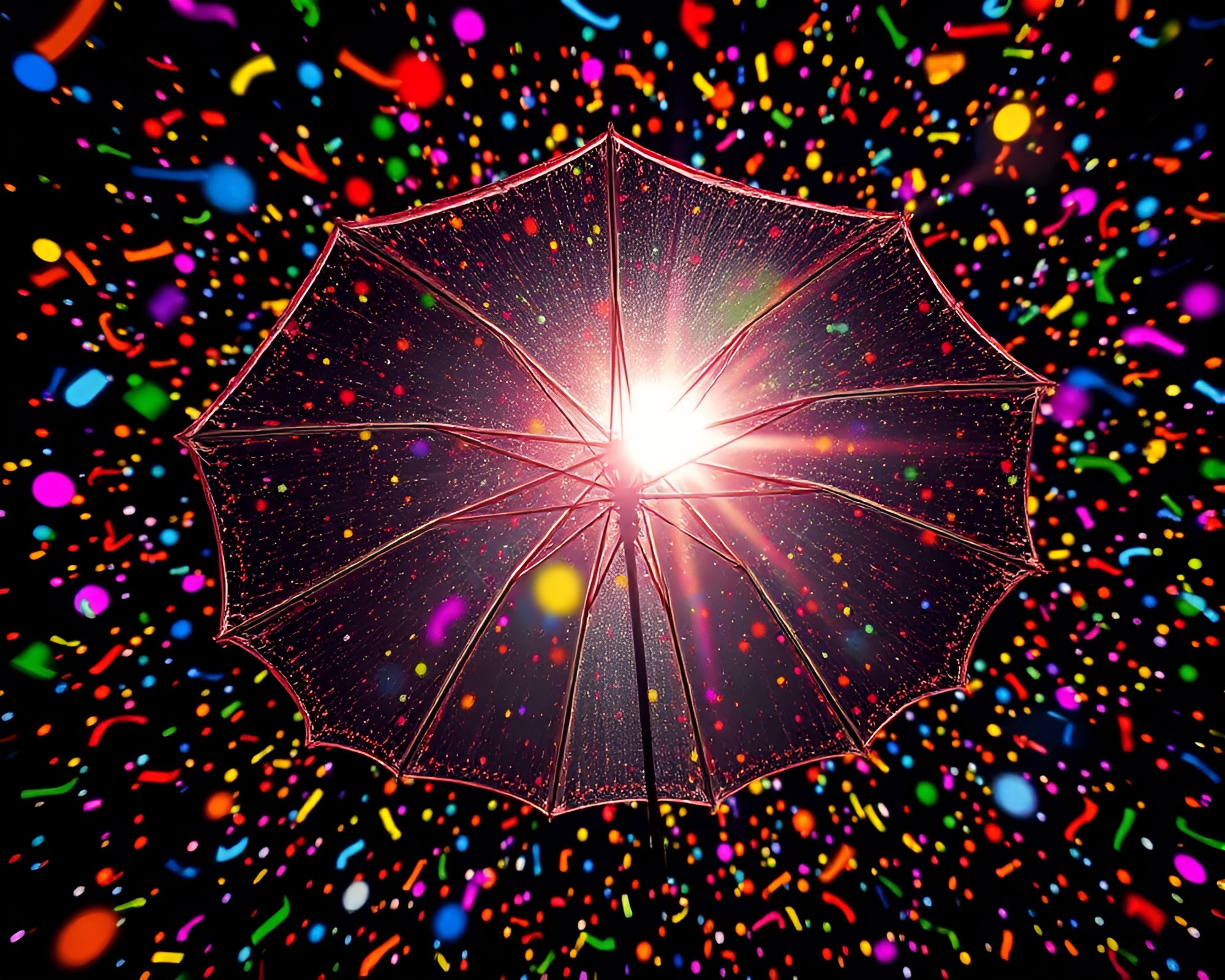 Sun-kissed Umbrella under Confetti Sky – free AI stock image