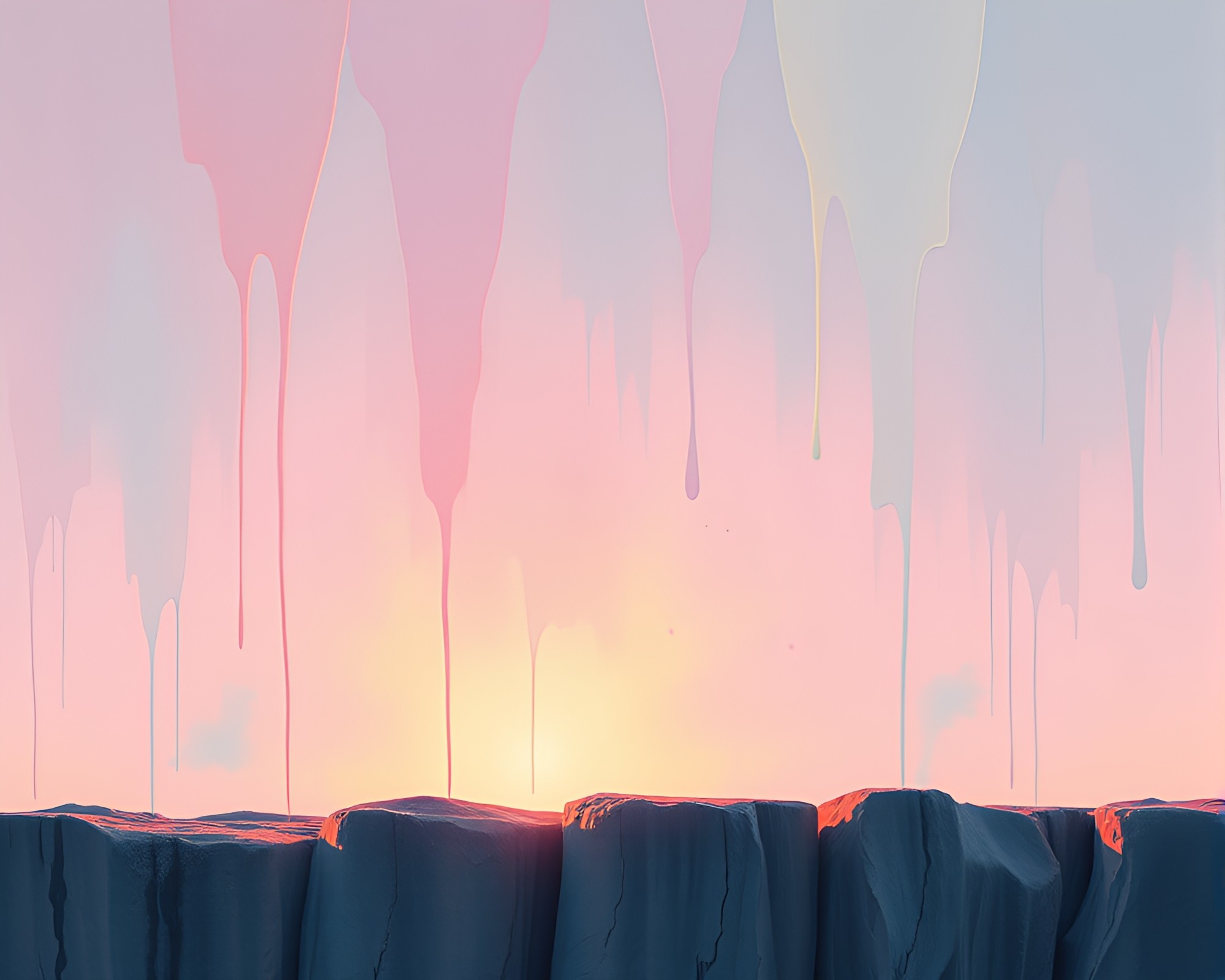 Cliffside Sunset: Pastel Spray Paint Drip Art – free AI stock image