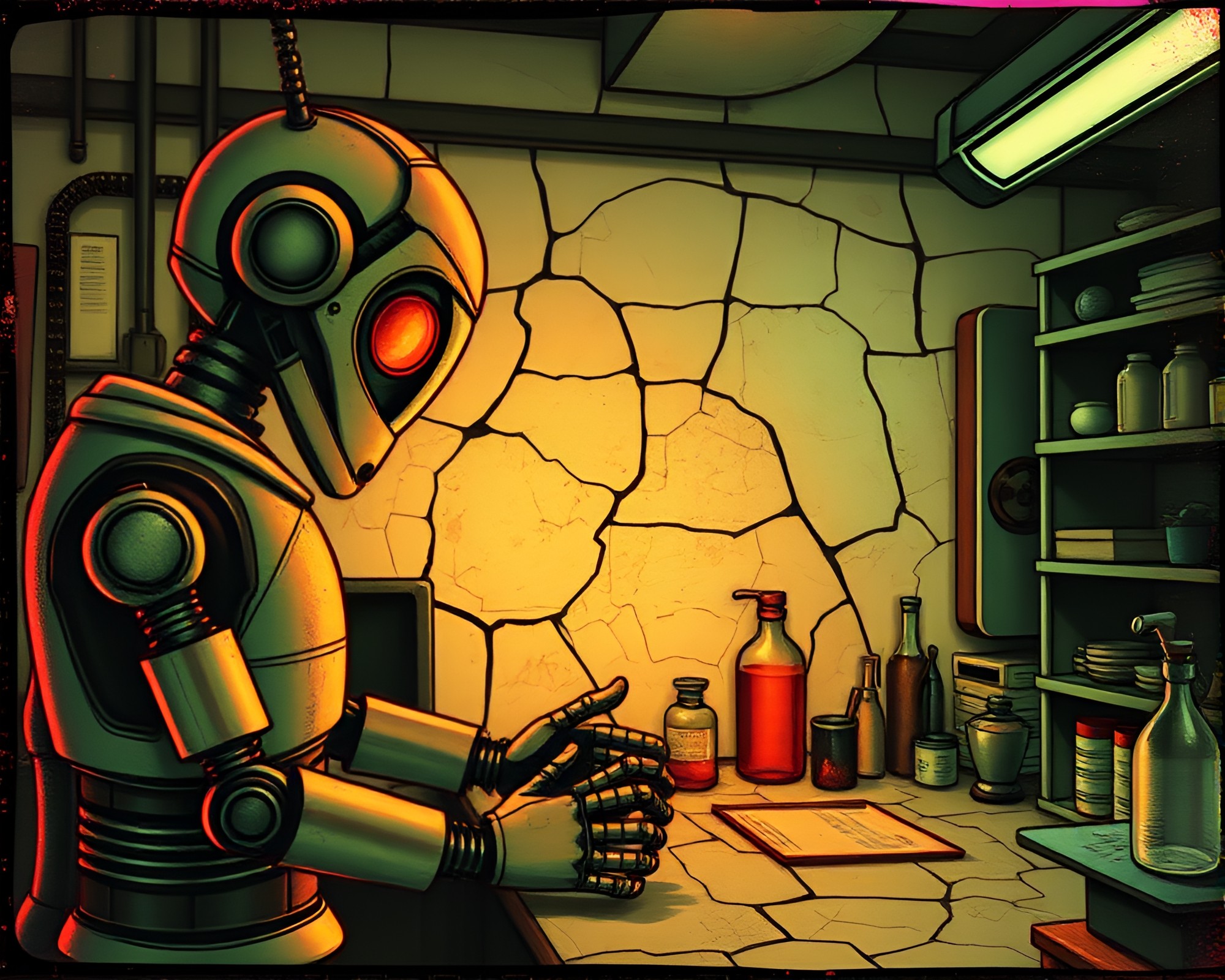 Robotic Laboratory with Cracked Earth Aesthetic – free AI stock image