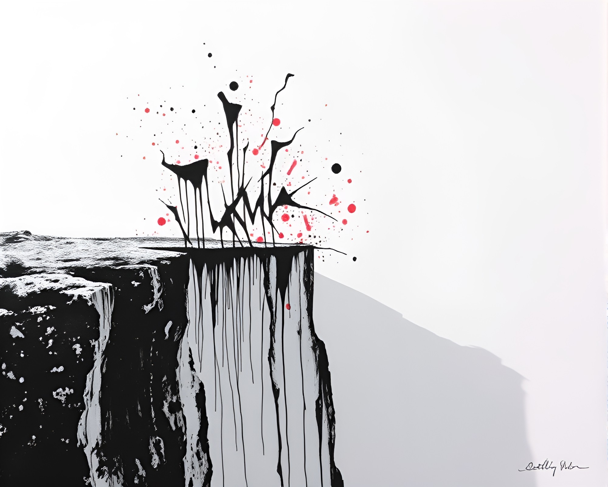 Graffiti Drips Ink Calligraphy: Cliffside Shadow Splatter Art – free AI stock image