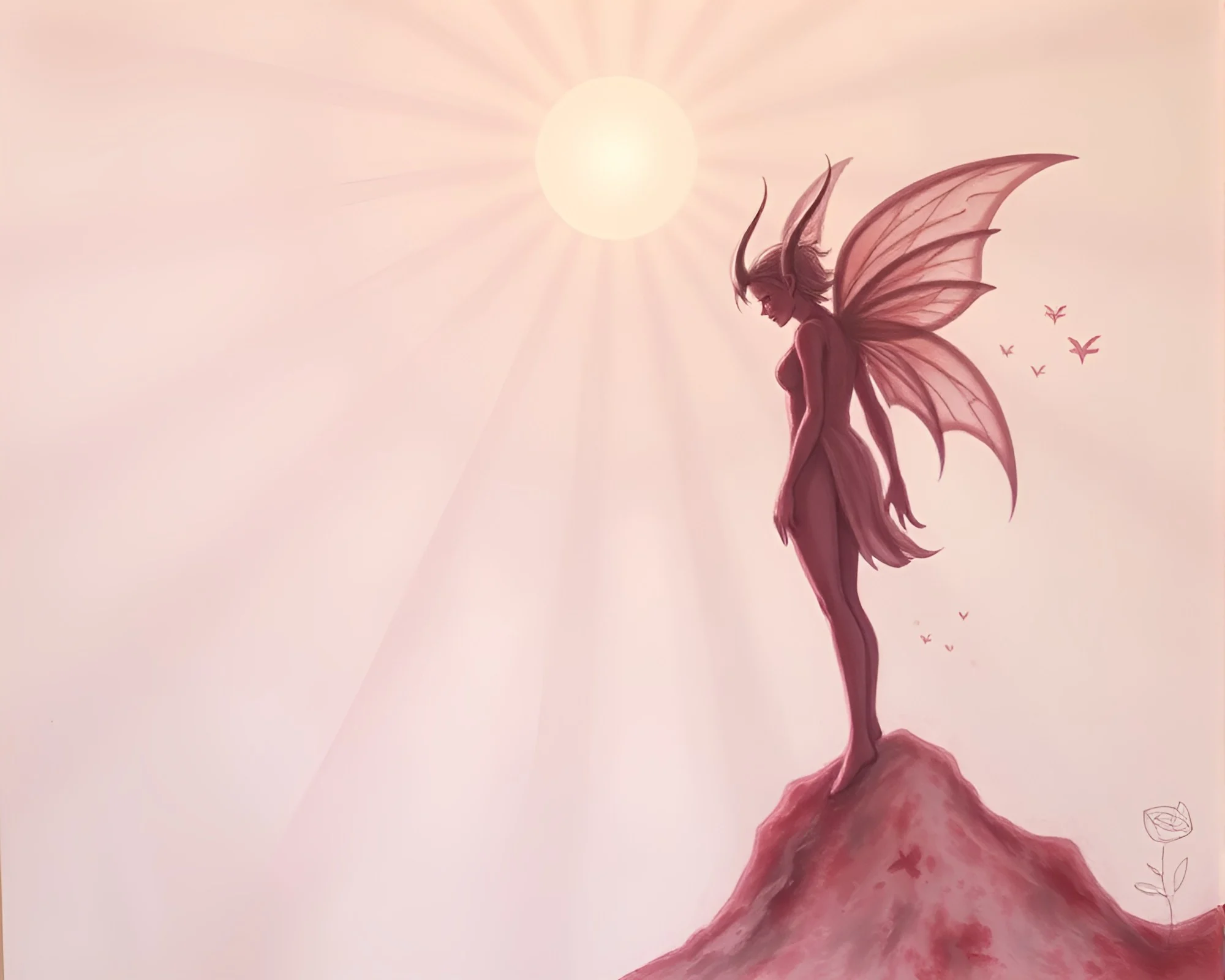 Enchanting Elf amidst Negative Space Sunbeam Rays