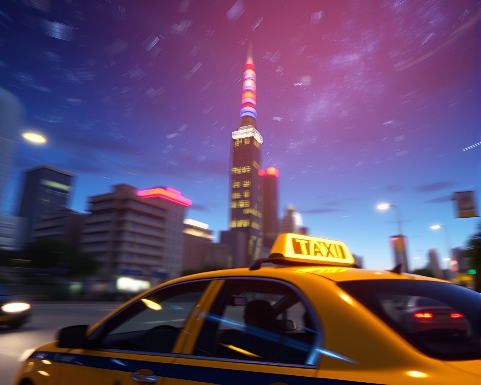 Speeding Taxi Under Starlit Sloth Skies – free AI stock image