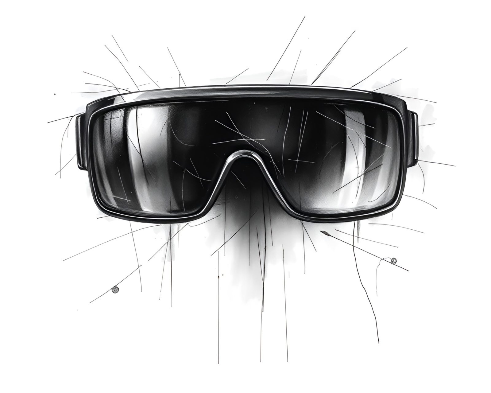 Charcoal sketch of AR glasses with earth tone gradient and metallic scratches