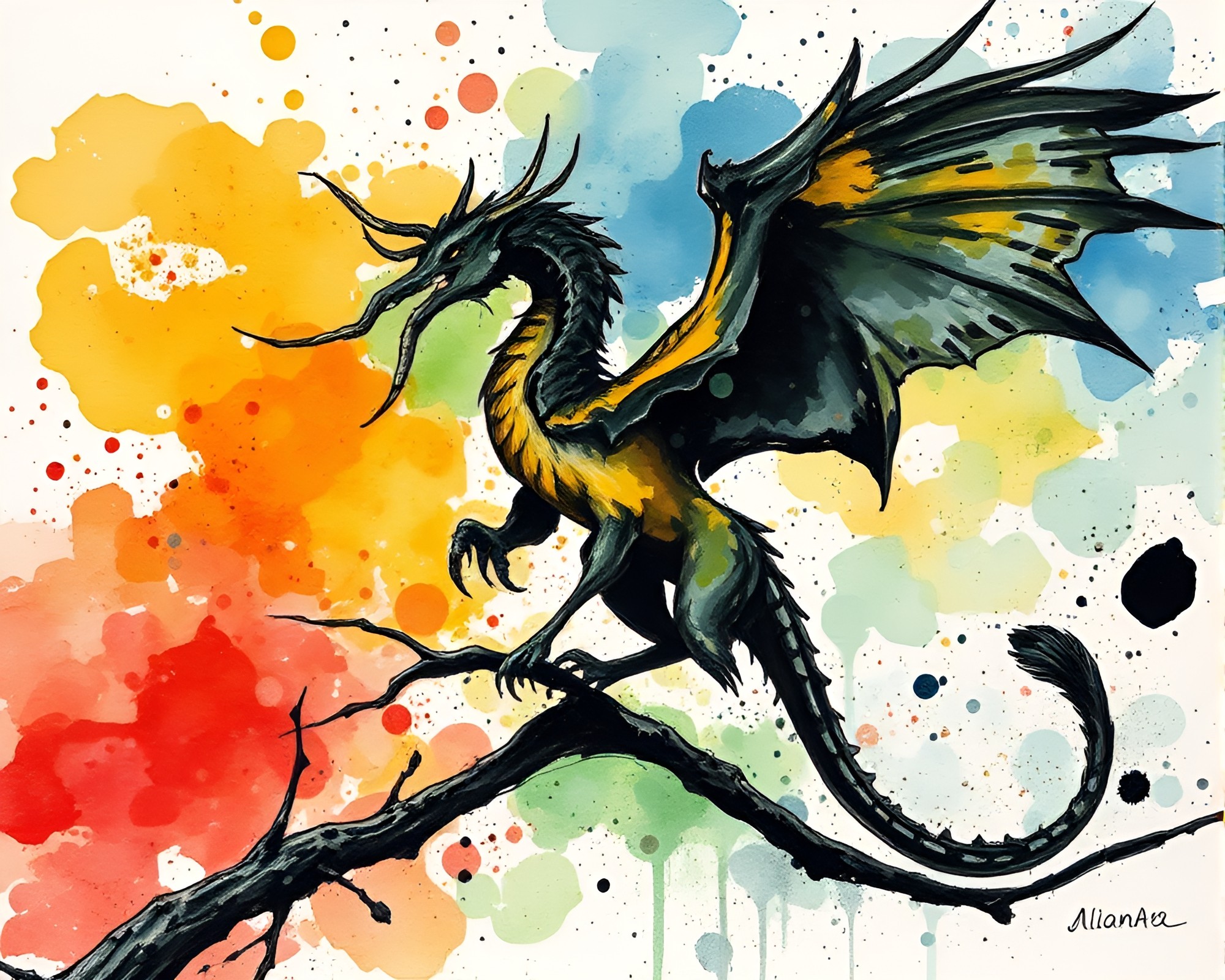 Majestic Gryphon in Sumi-e Acrylic Splatter Landscape – free AI stock image