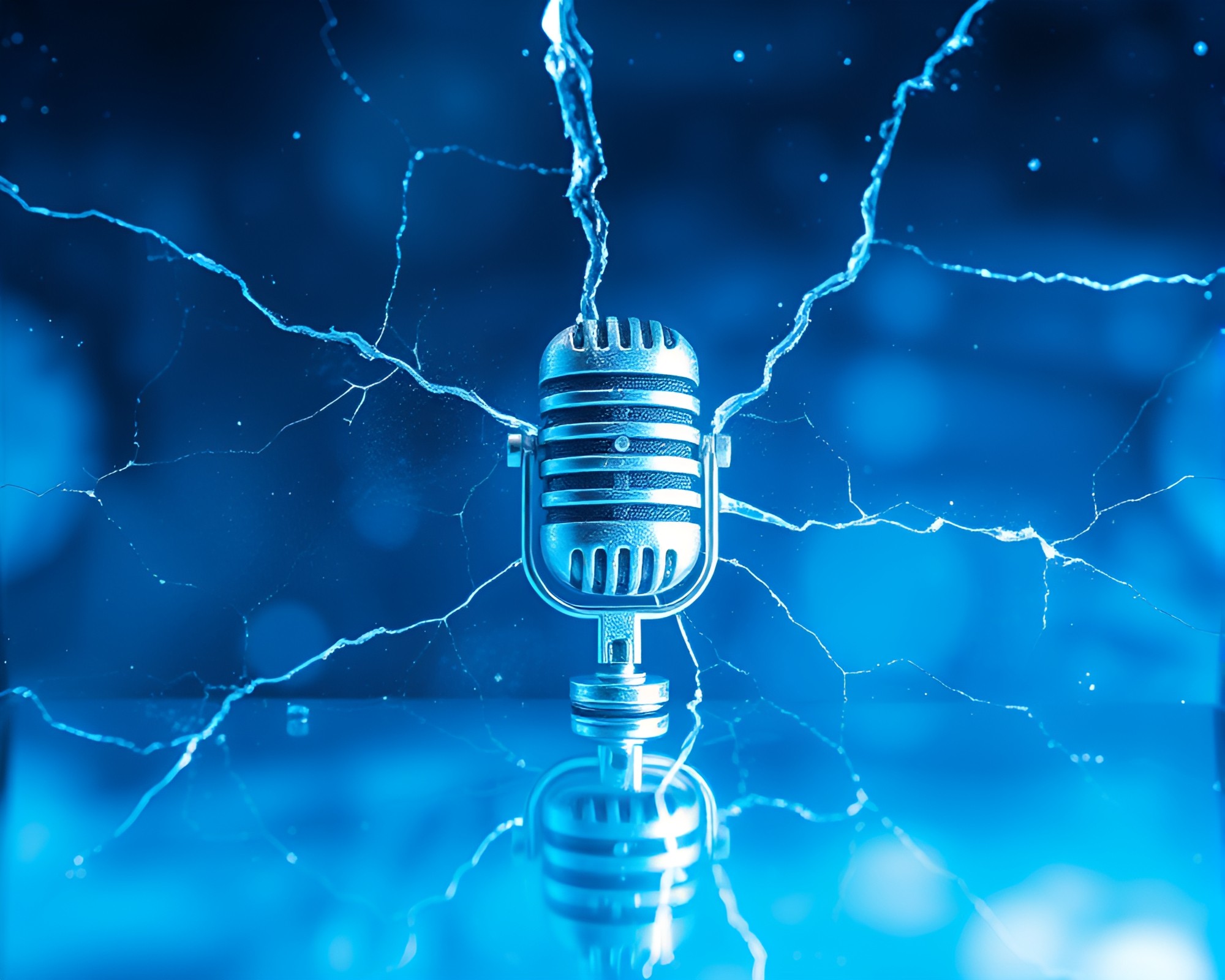 Arctic Microphone Reflection in Holographic Ice Crack – free AI stock image