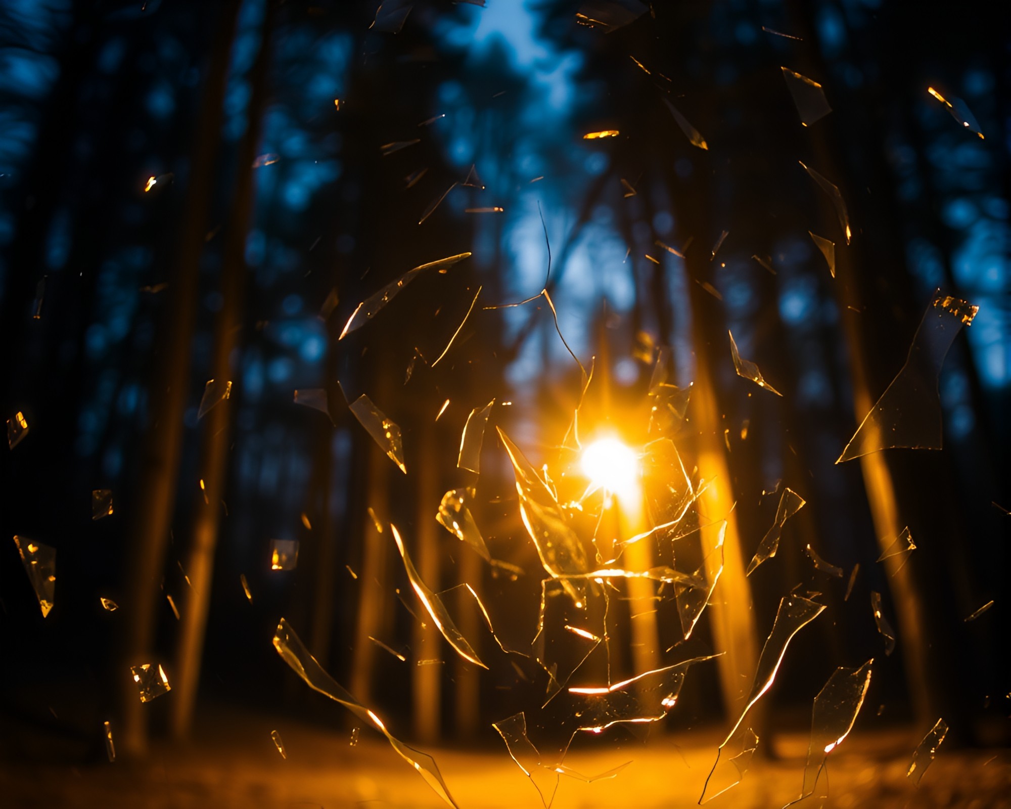 Enchanting Forest Dream: Glass Shards Sparkling in Porch Light – free AI stock image