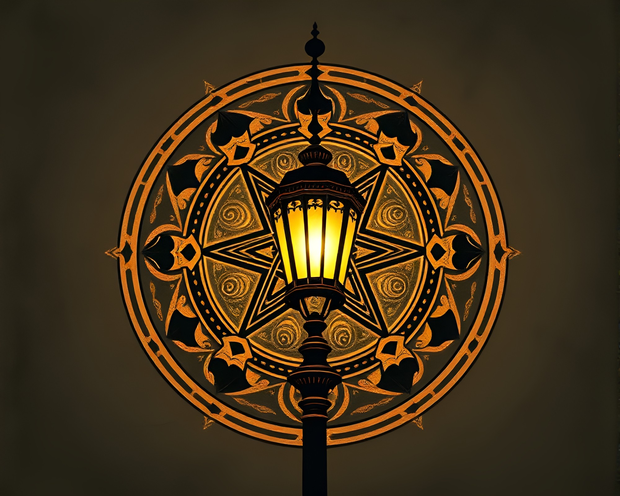 Esoteric Sigil Illuminated by Streetlamp Glow – free AI stock image