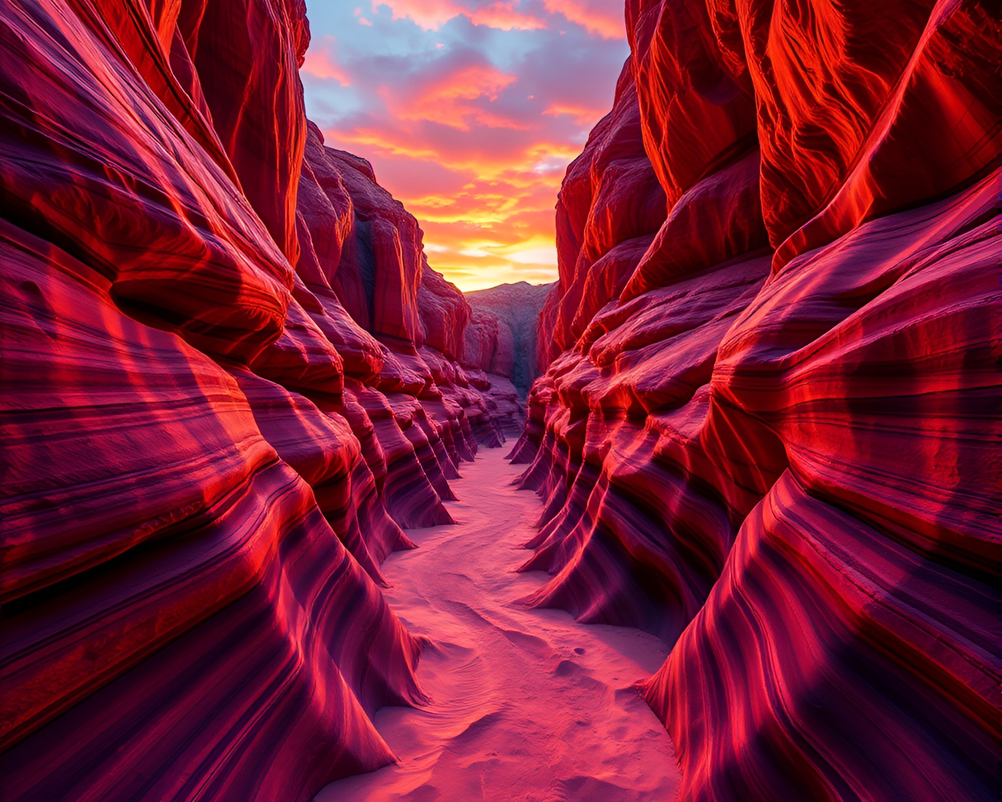 Sunset Canyon Geometry: Path Tracing Art – free AI stock image