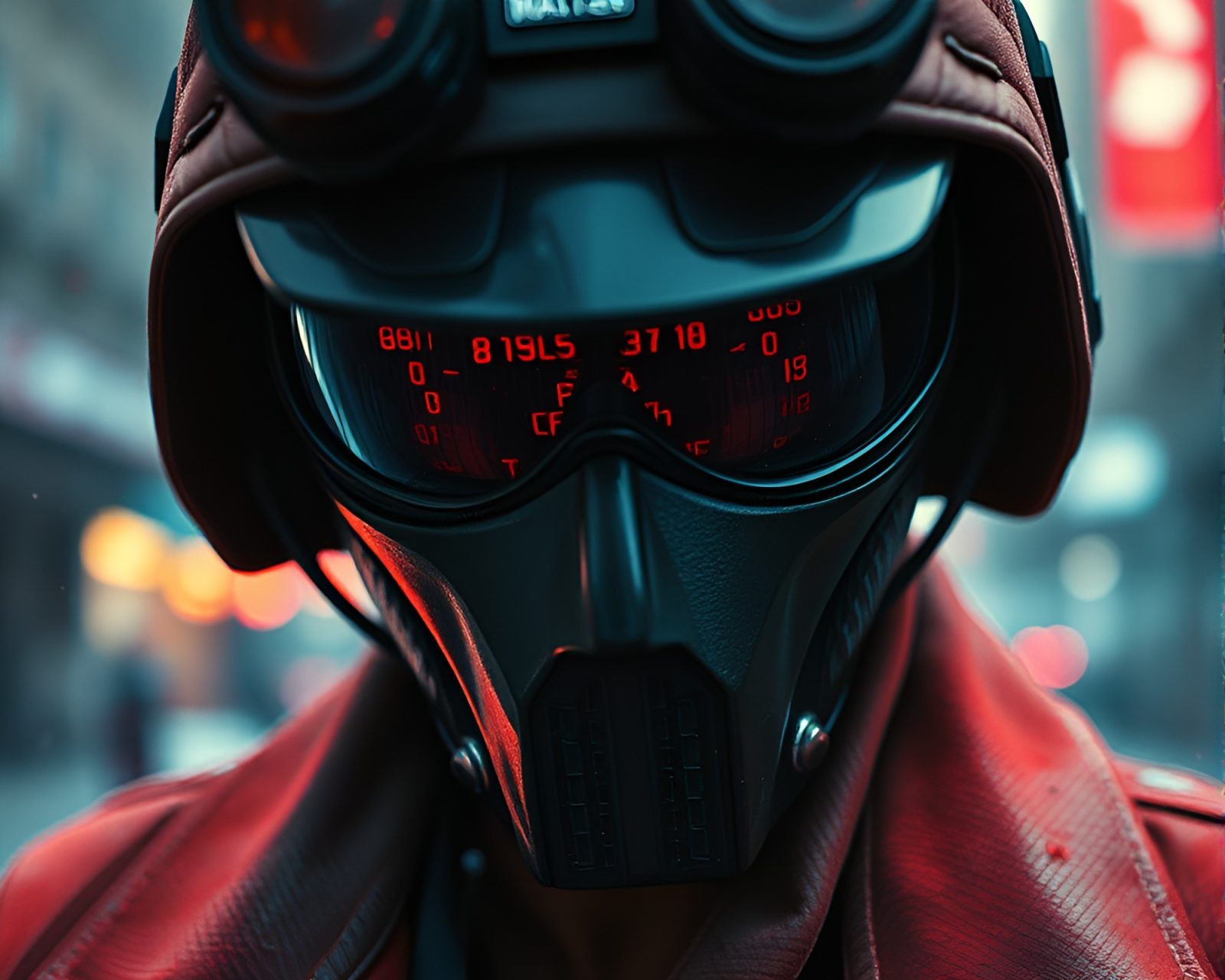 Selective color image of cyberpunk vigilante in artistic split focus