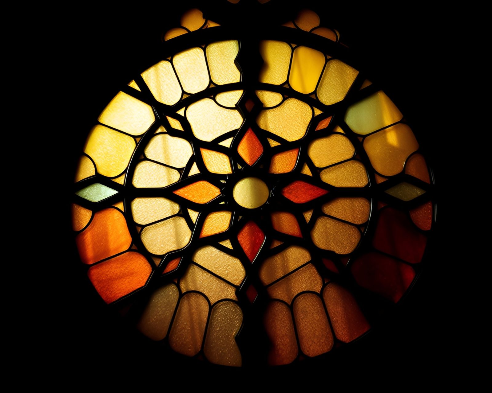 Duochrome stained-glass window casting gentle shadows in a room