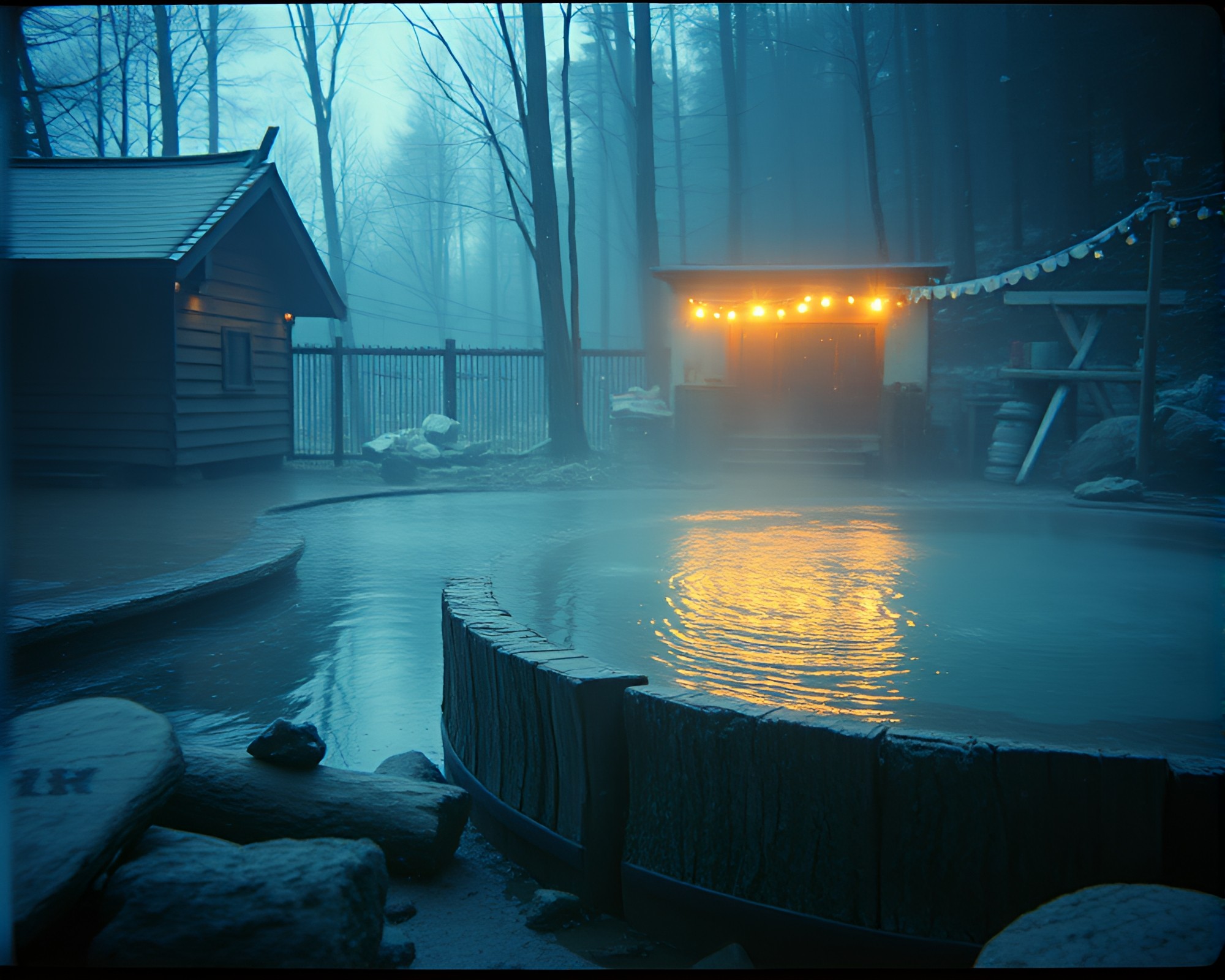 Dystopian Hot Spring Wood Grain Composition – free AI stock image