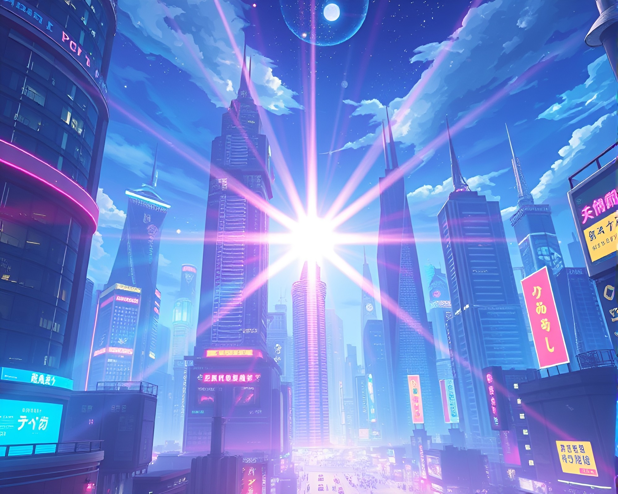Futuristic Anime Cityscape with Backscatter Flare – free AI stock image