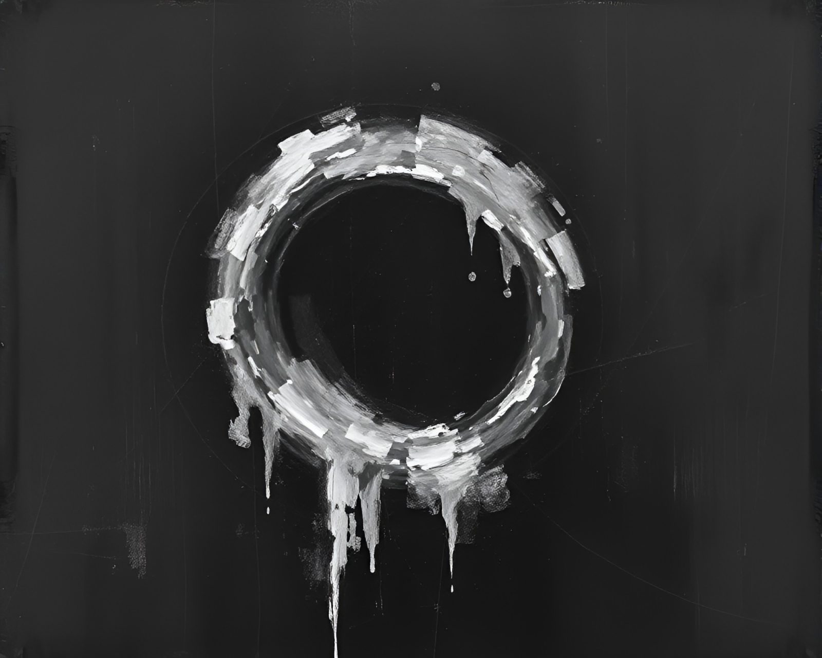 Dark fresco painting of glitched ring in enchanting light