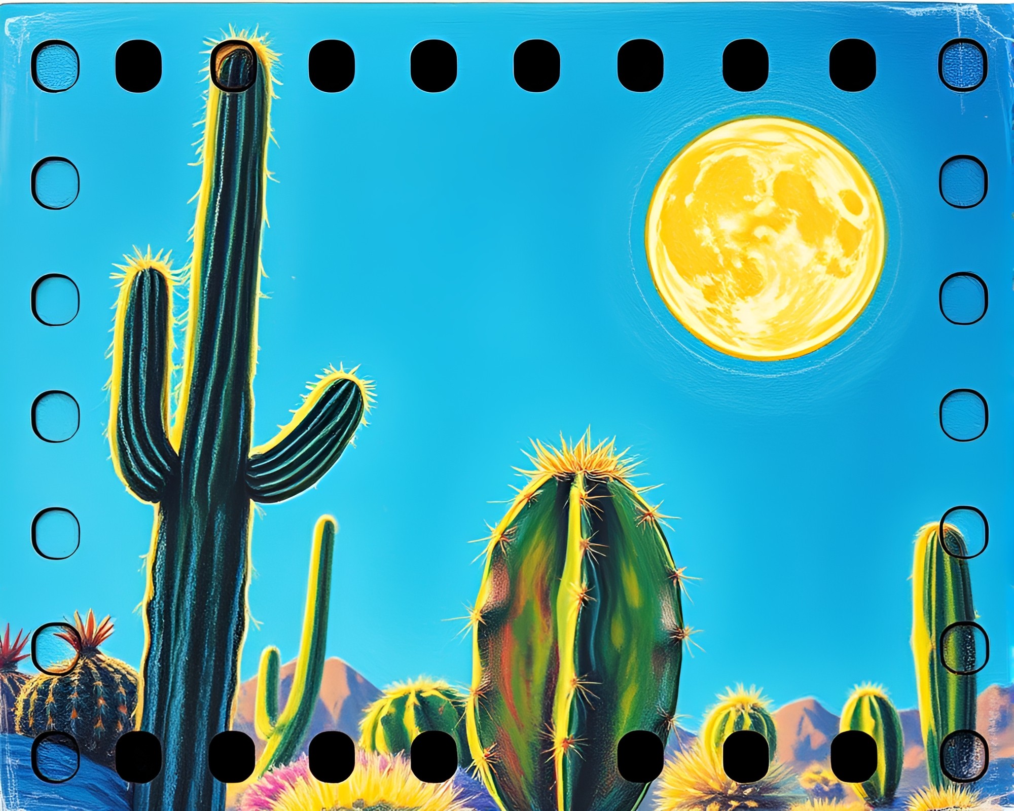 Film Sprocket Holes Through Desert Cactus: Conté Drawing – free AI stock image
