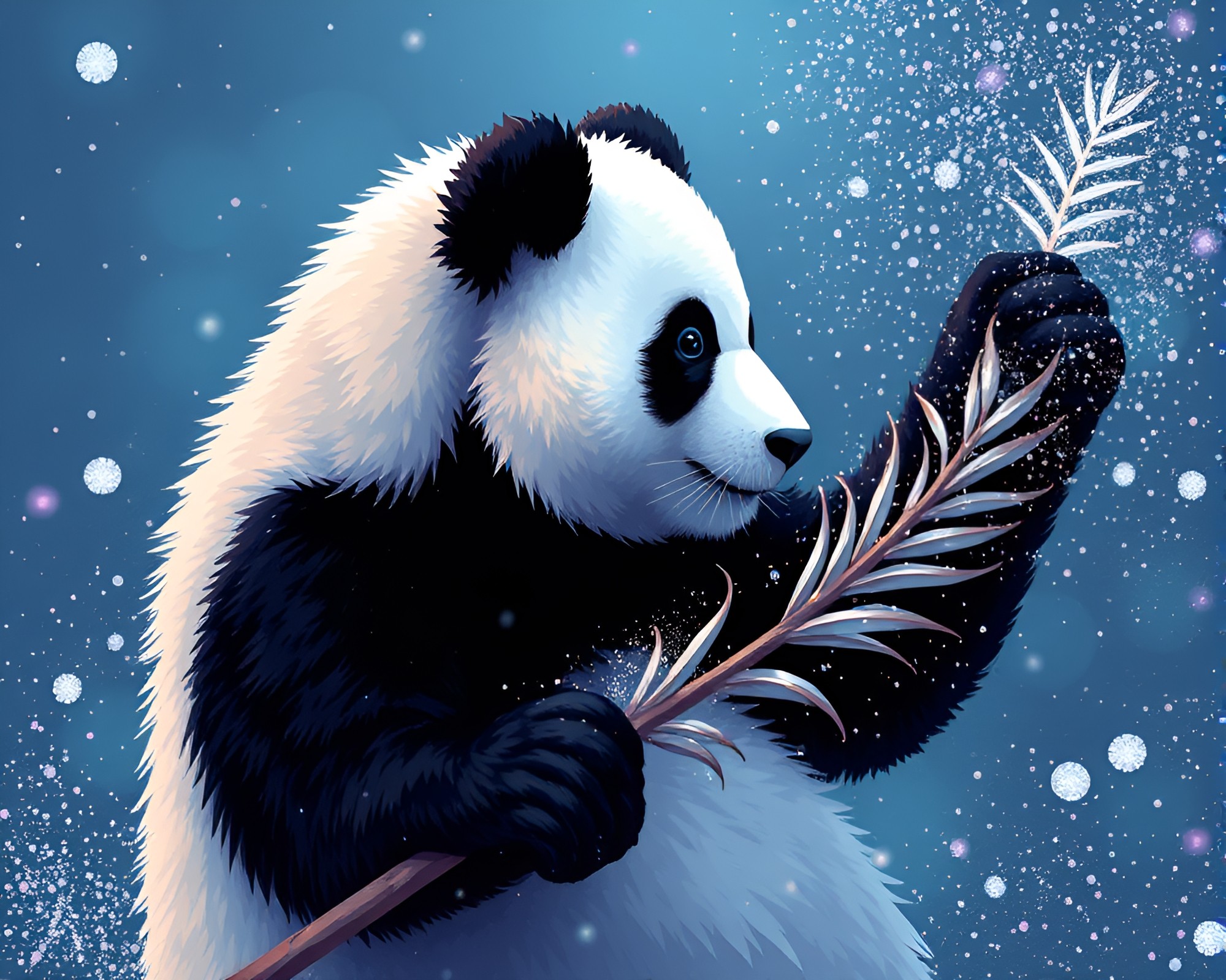 Panda Feather Duster in 16-Bit Jewel Tones – free AI stock image