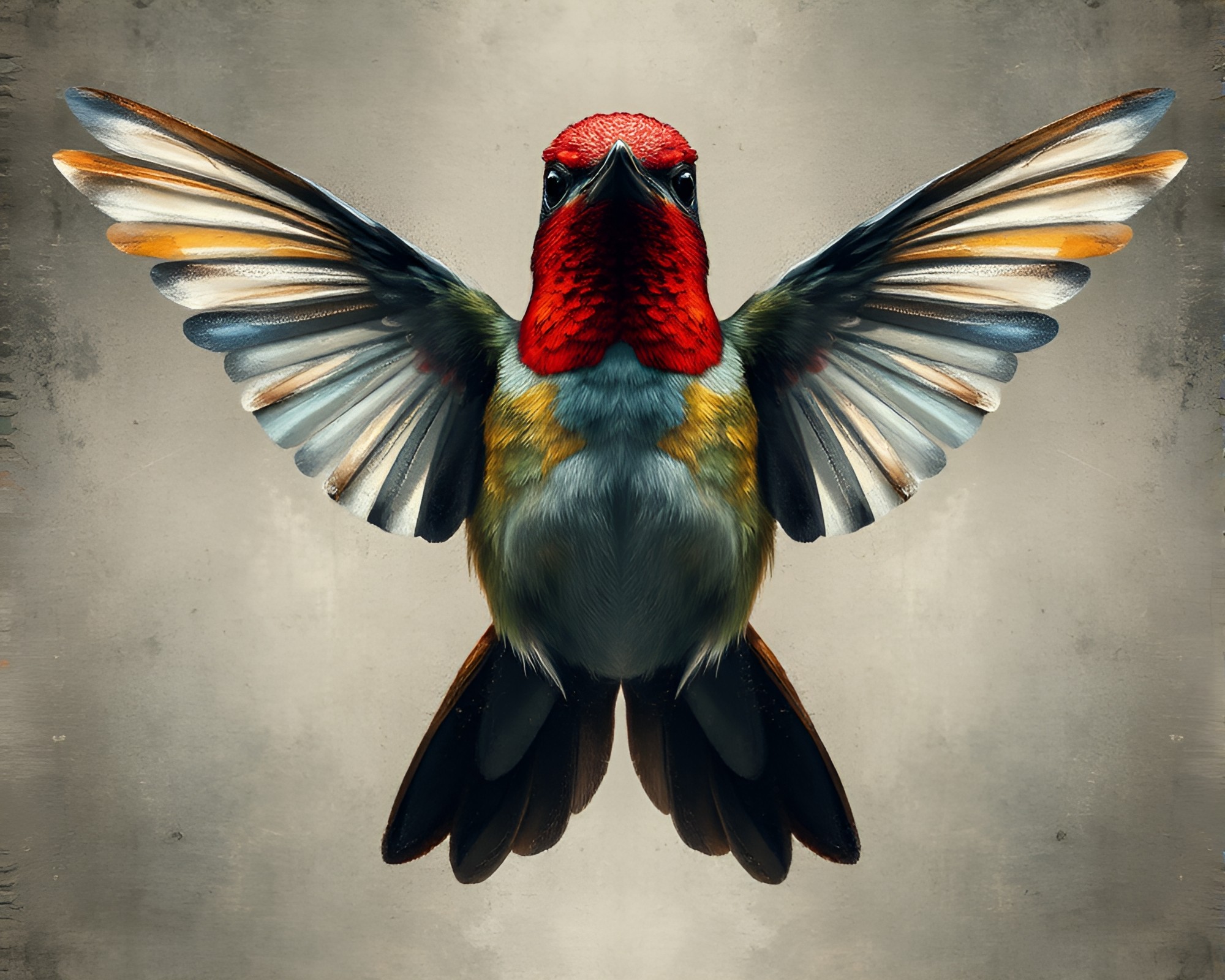 Symmetrical Grisaille Hummingbird in Washed-Out Aura – free AI stock image