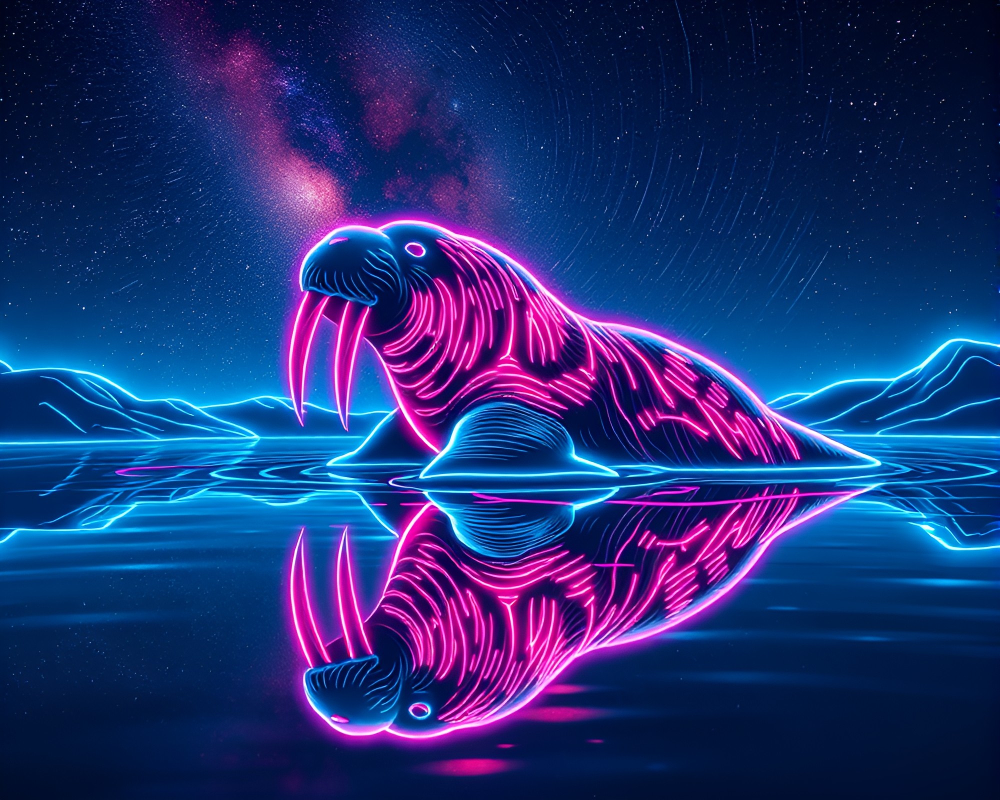 Glowing Walrus in Celestial Reflections – free AI stock image