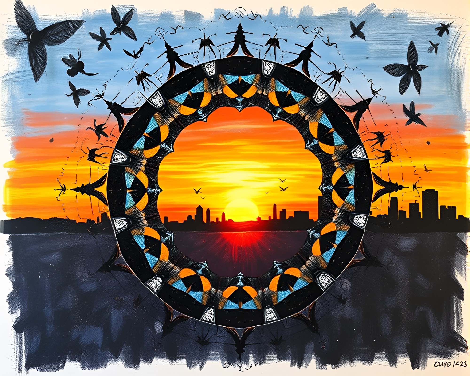 Nanobot Swarm Sunset Kaleidoscope – free AI stock image