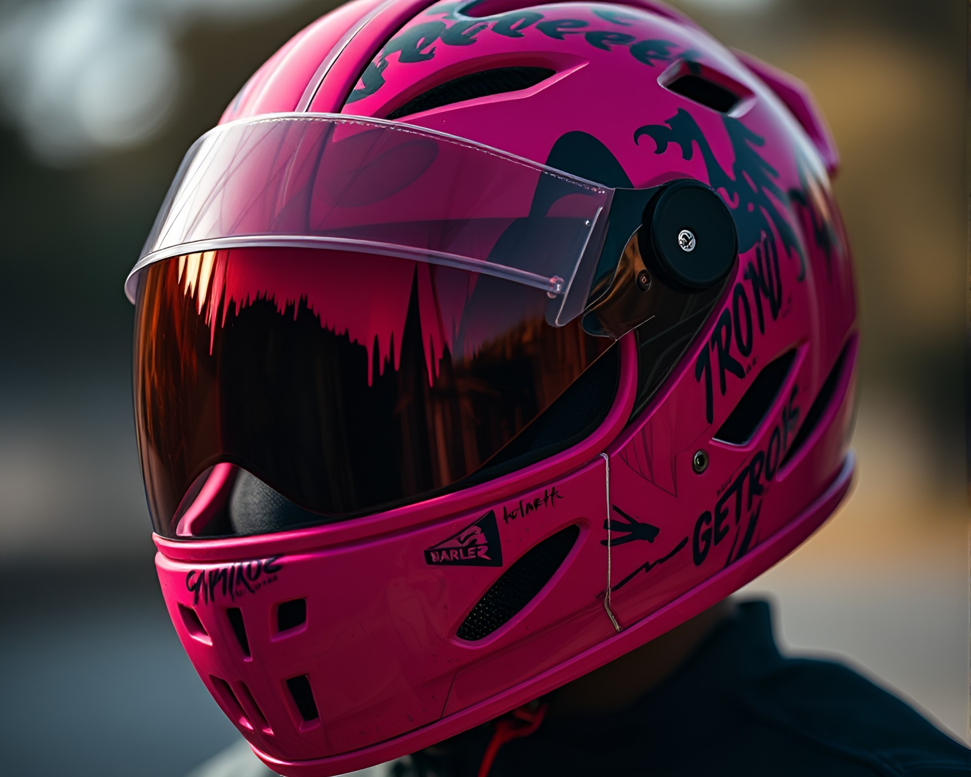 Magenta Helmets: Stitched Pattern Fantasy – free AI stock image