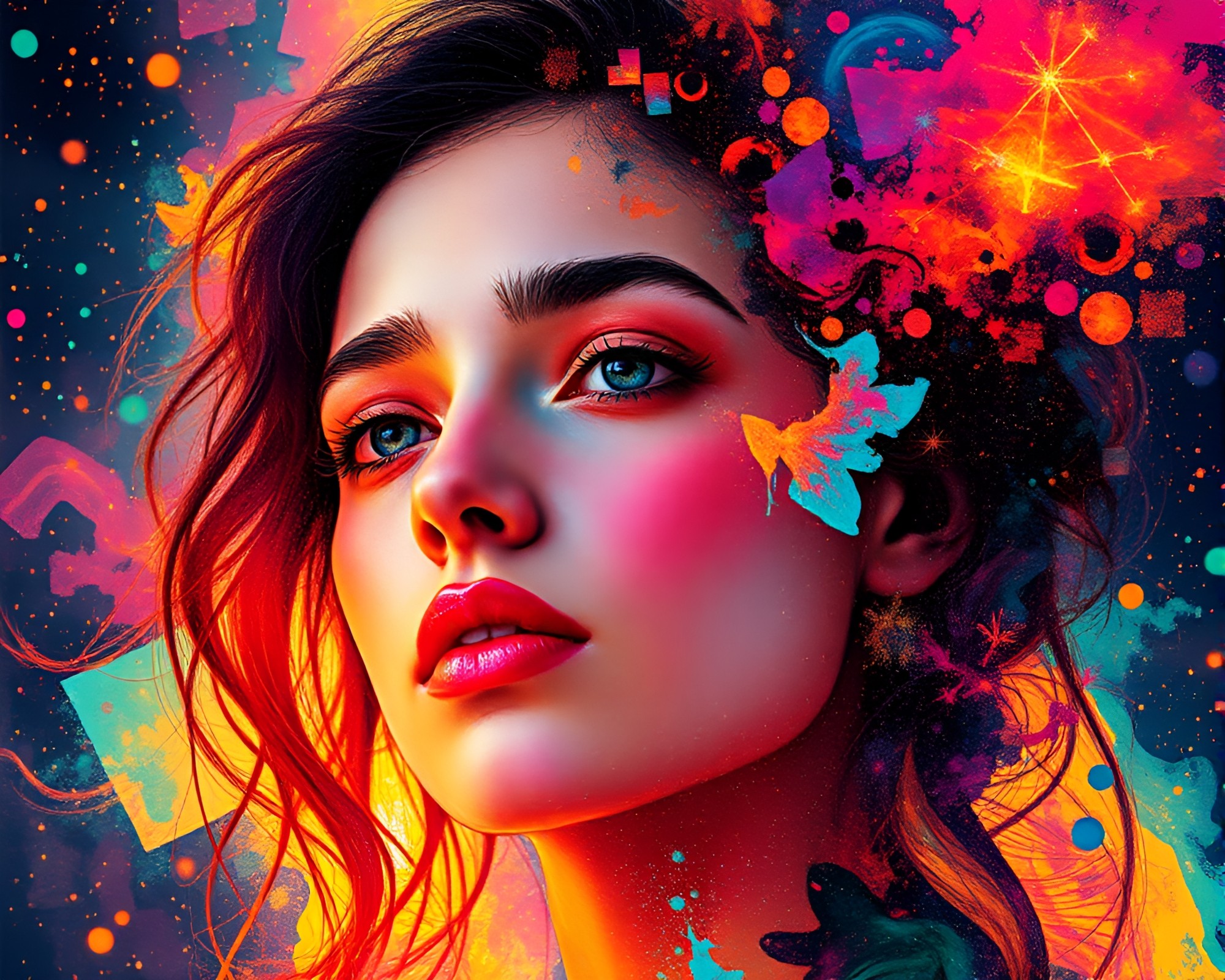 Quantum Neon Collage: Vibrant Environmental Portrait Concept – free AI stock image