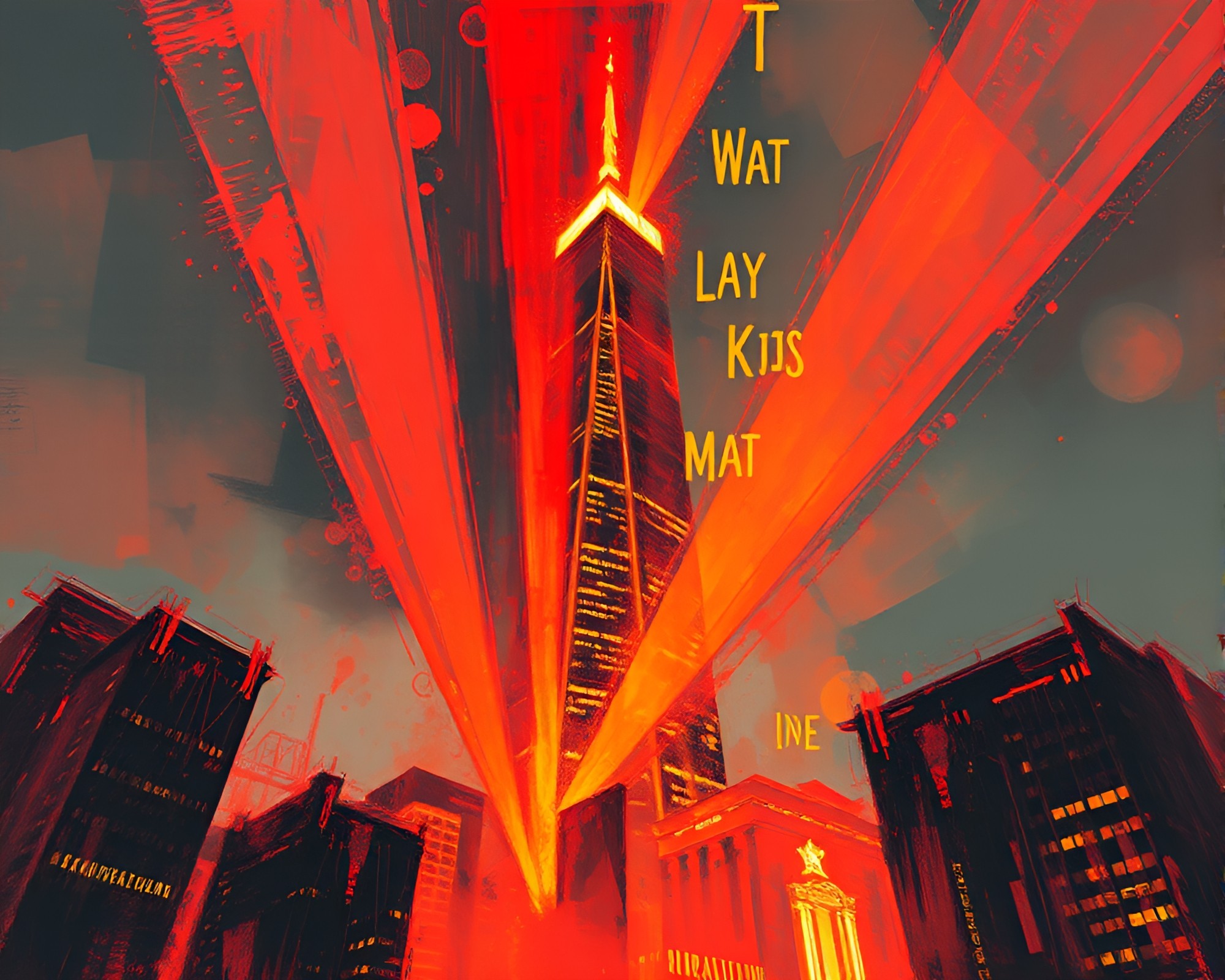 Skyscraper Silhouette Surrounded by Vibrant Laser Lights – free AI stock image