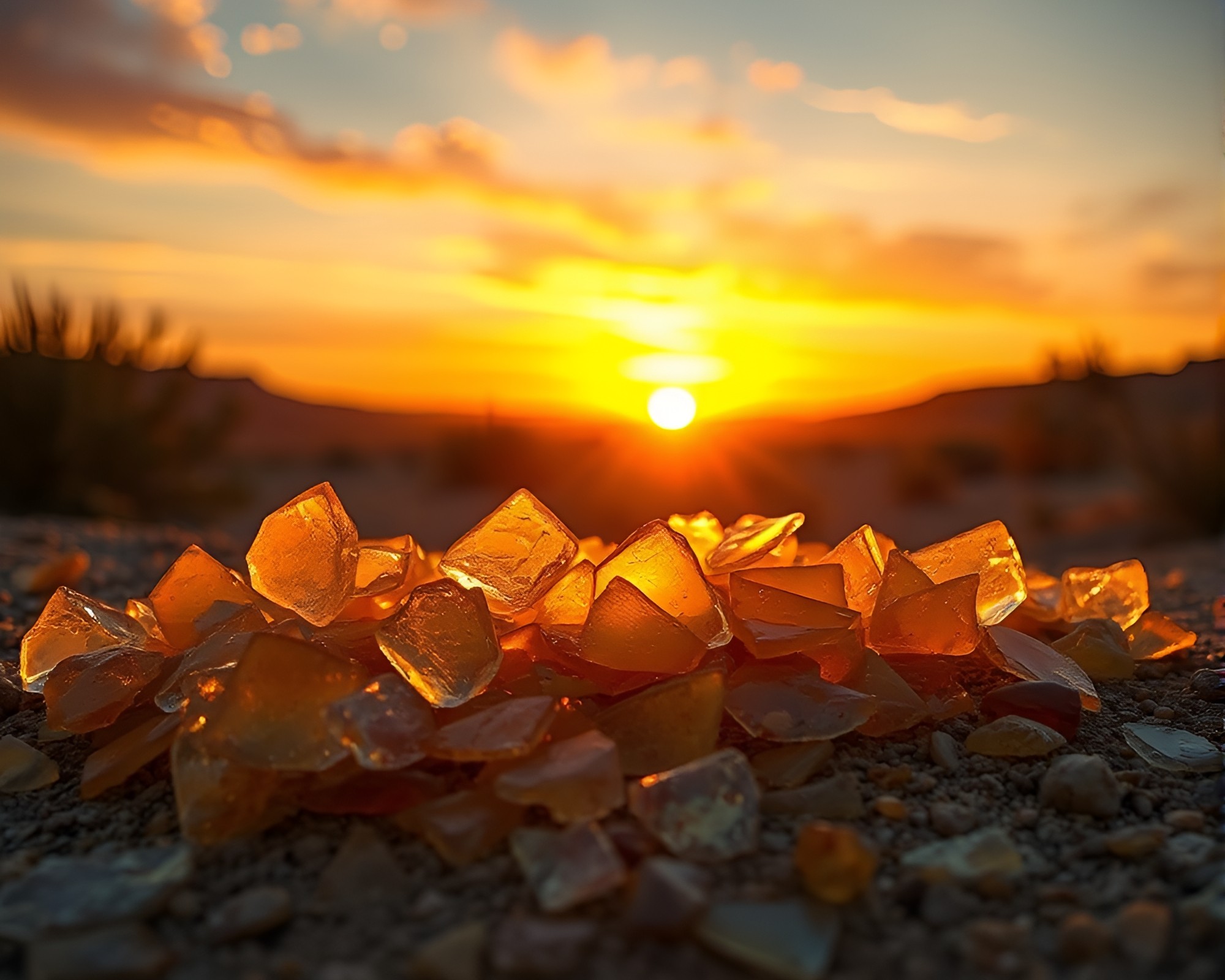 Reflective Apple Cider Glass Shards at Sunset – free AI stock image