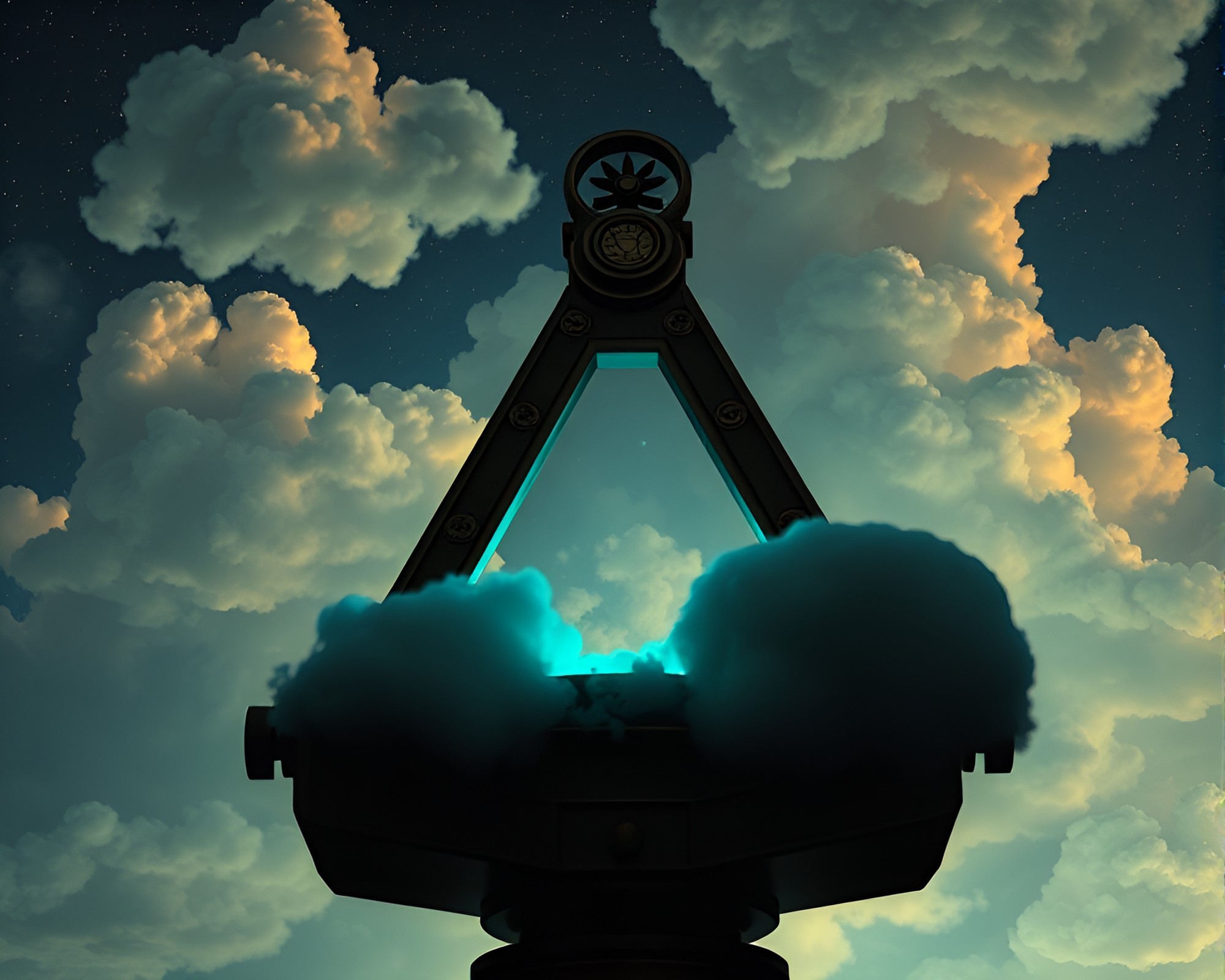 Ethereal Cloudscape Illuminated by Antique Sextant Bioluminescence – free AI stock image