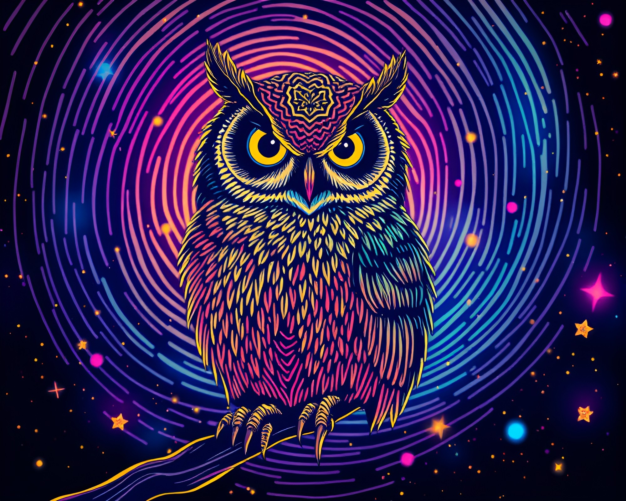 Clockwork Owl in Auroral Fingerprint Swirls – free AI stock image