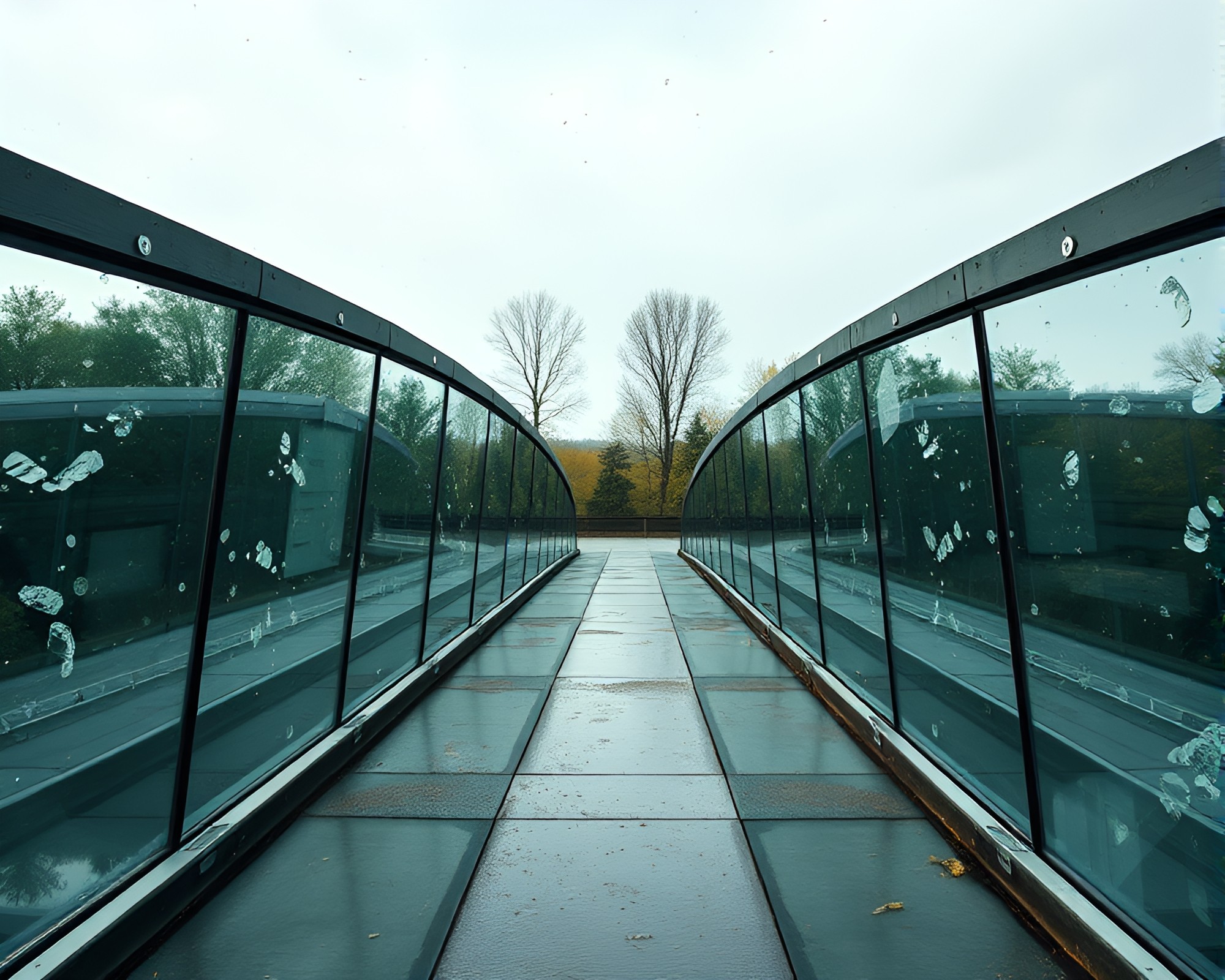 Ethereal Glass Bridge with Melancholic Mildew Spots – free AI stock image