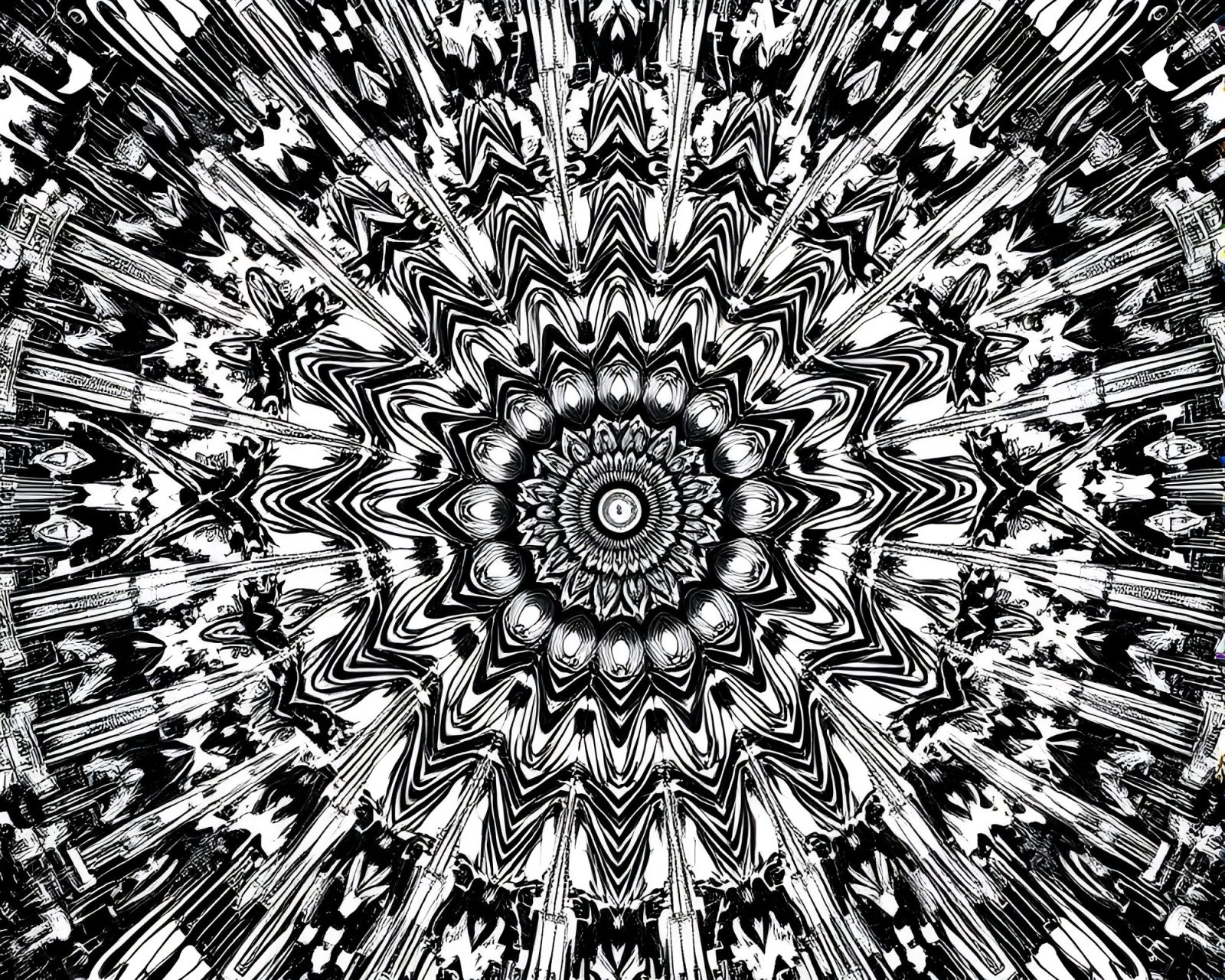 Graphite gray mandala with cybernetic textures in off-center composition