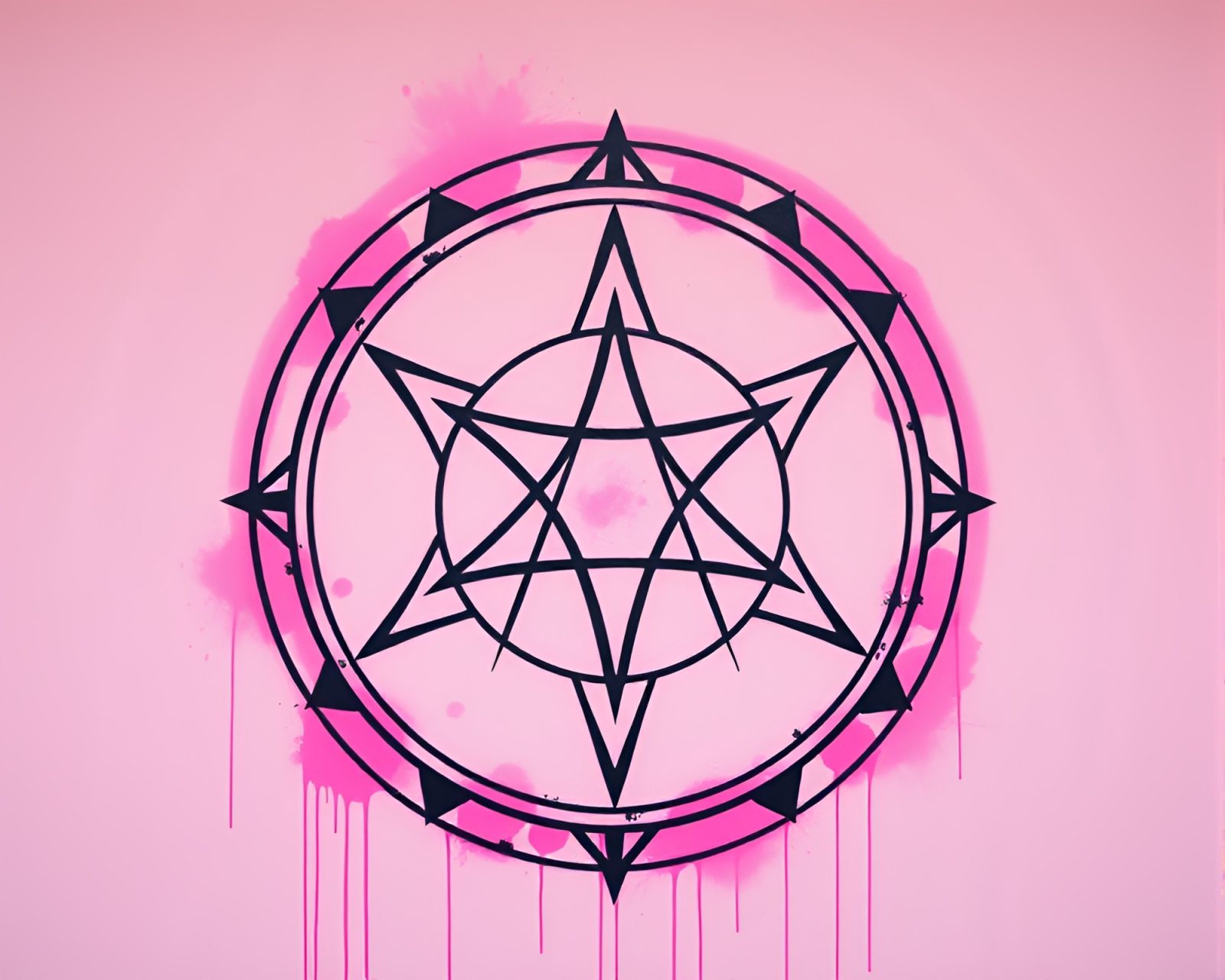 Intricate graffiti sigil surrounded by soft pink light