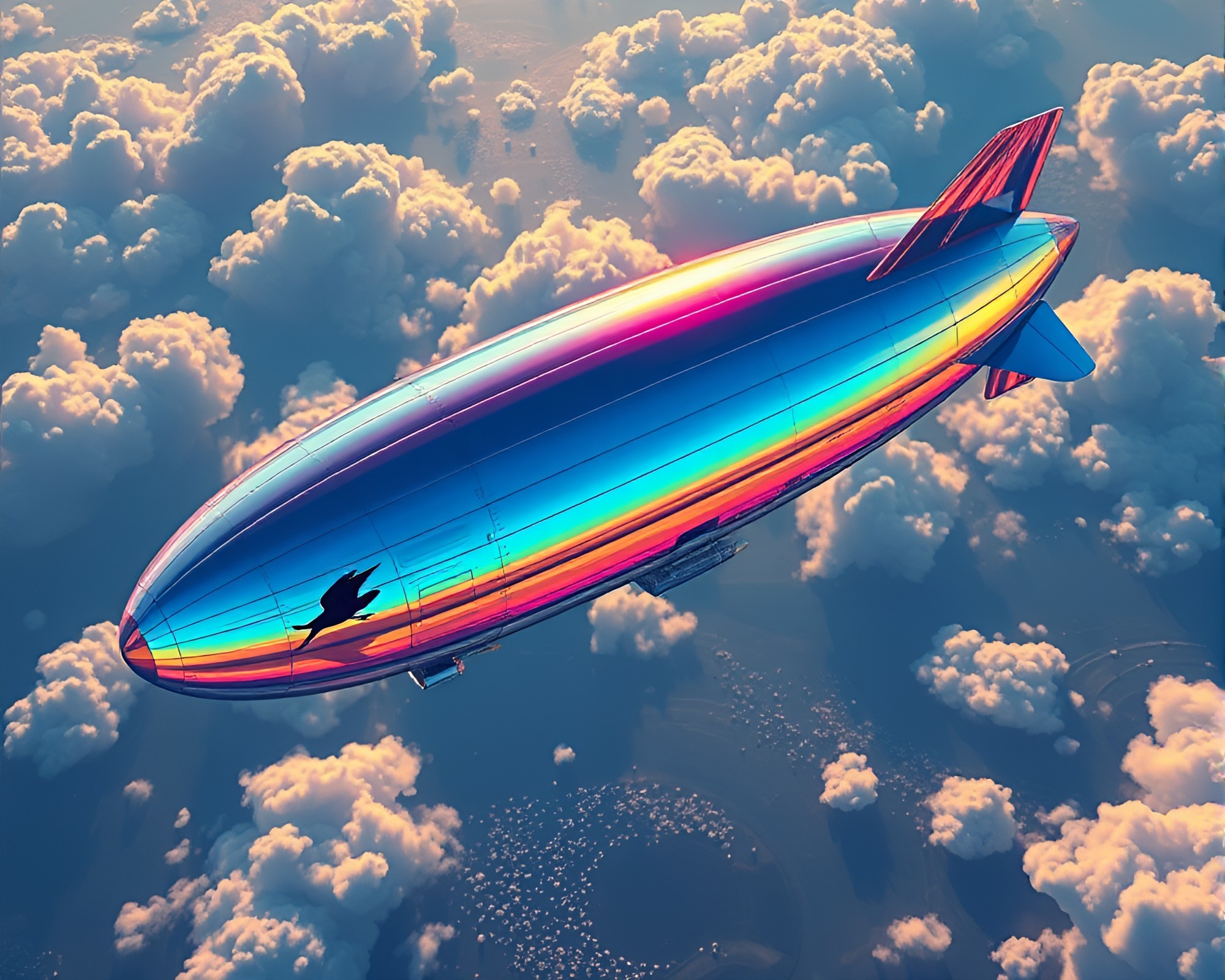 Op Art Zeppelin Flight with Iridescent Highlights – free AI stock image