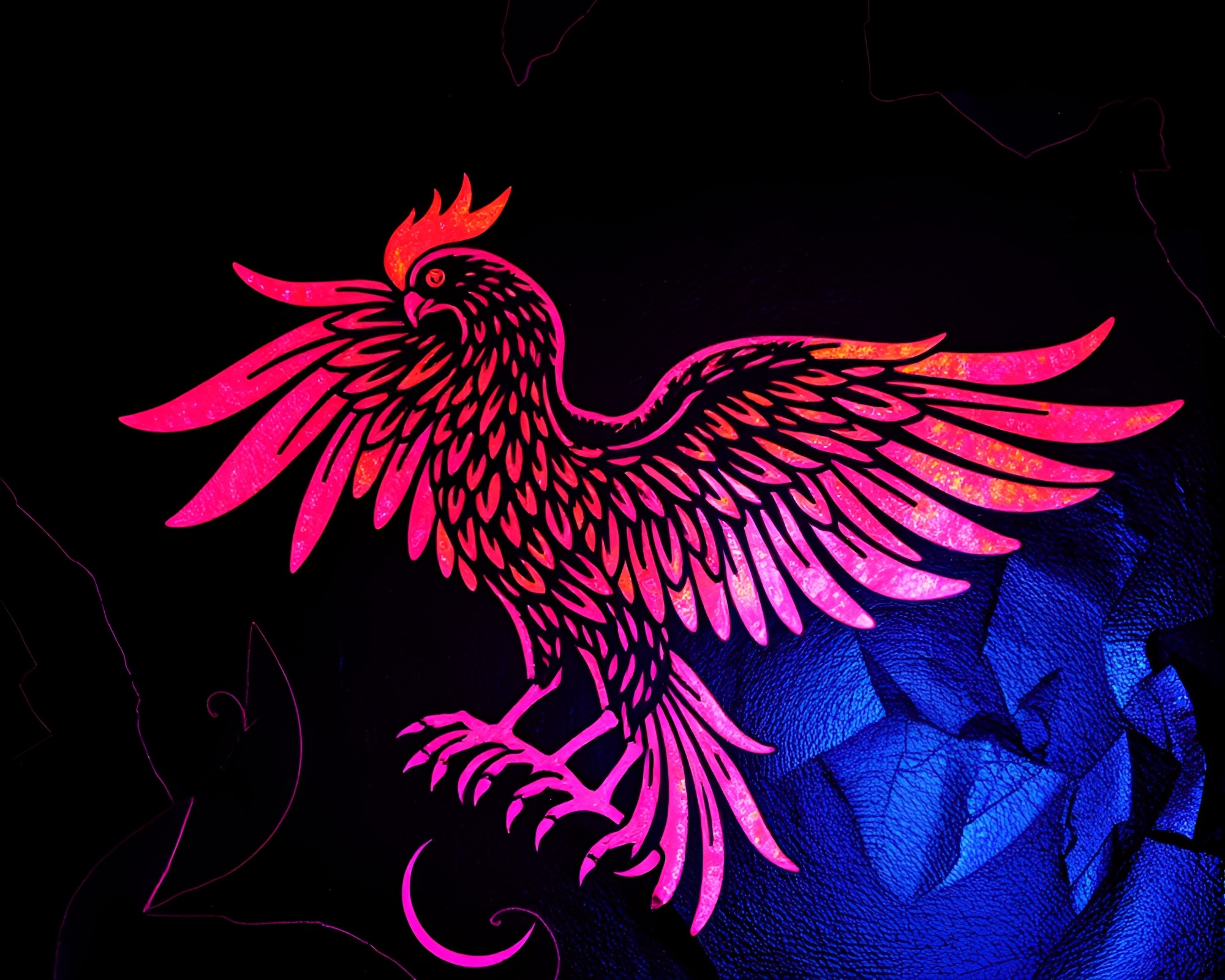 Neon Phoenix Rising in Linocut Textures – free AI stock image