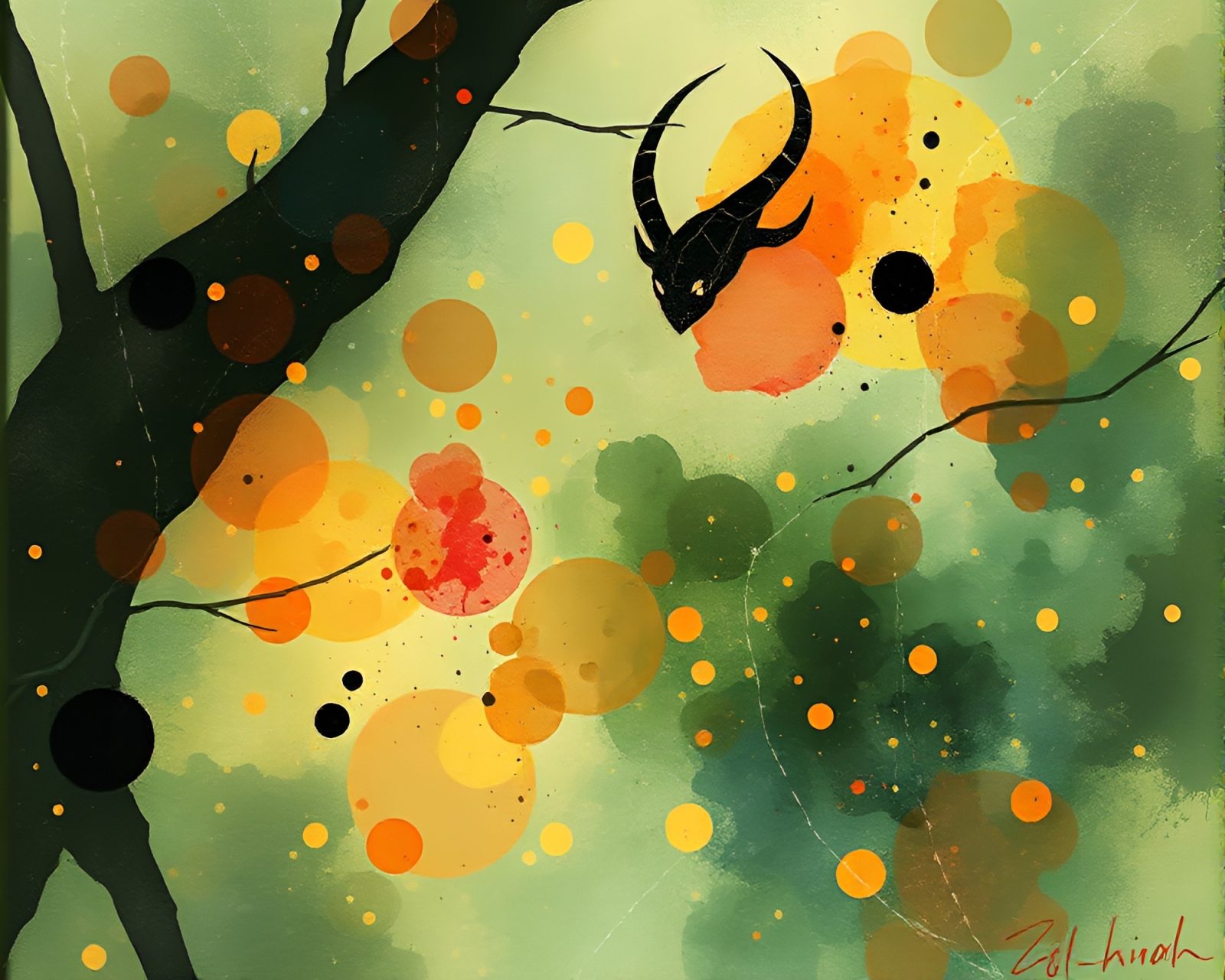 Digital glitch art of Djinn surrounded by watercolor mildew spots